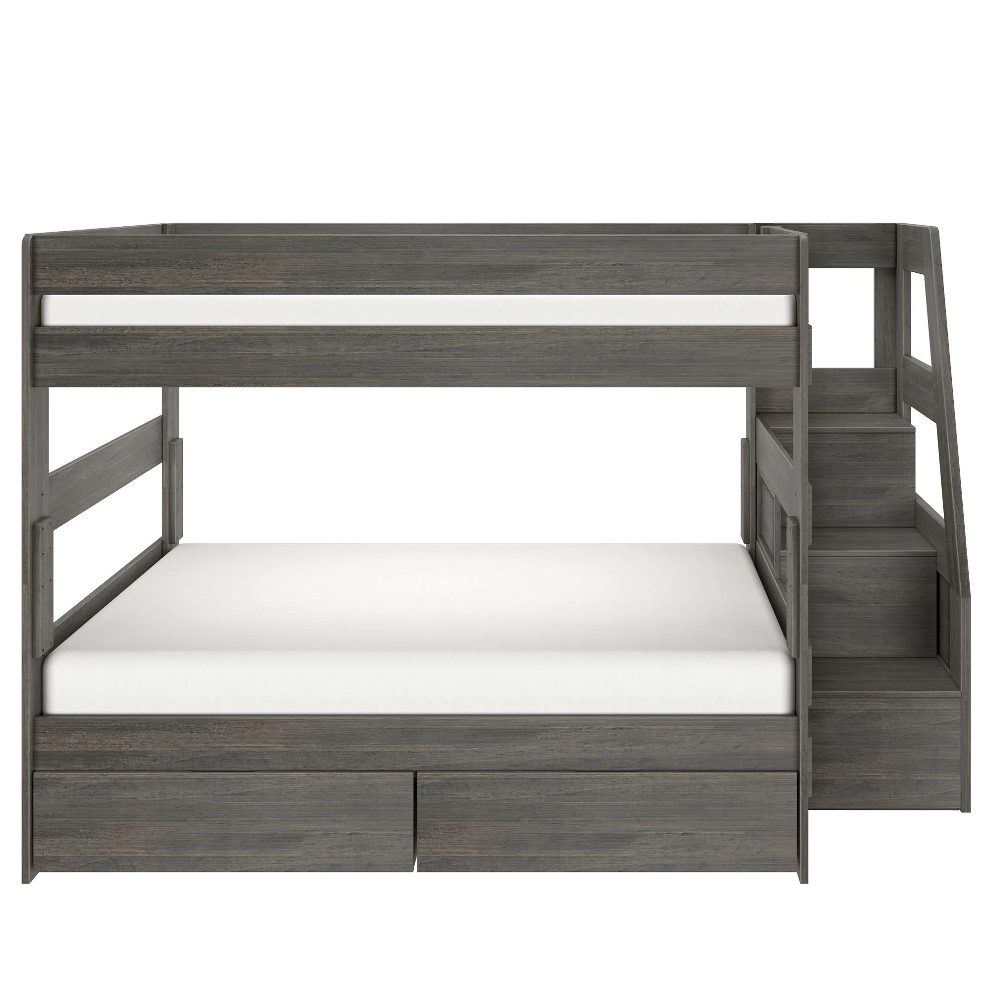 Modern Farmhouse Queen Over Queen Bunk Bed With Stairs & Storage Drawers - Image 11