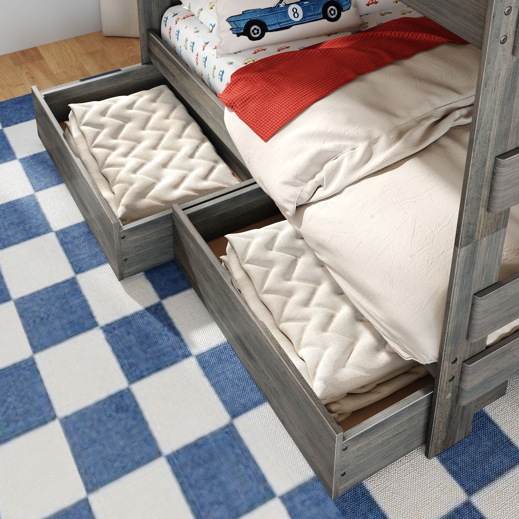 Modern Farmhouse Queen Over Queen Bunk Bed With Stairs & Storage Drawers - Image 14