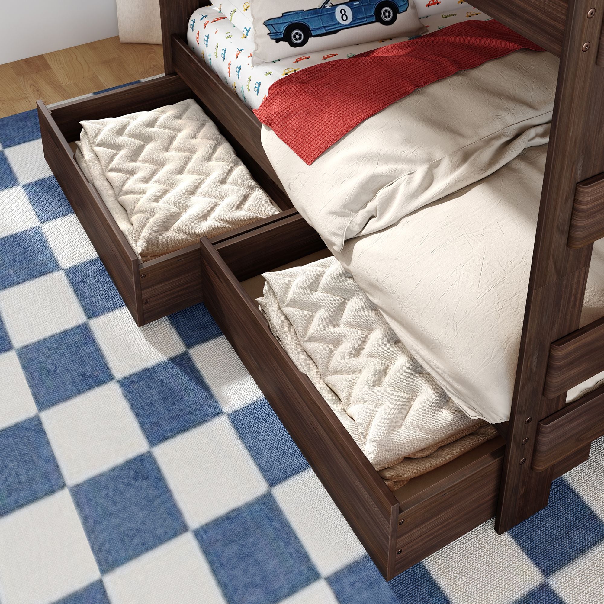 Modern Farmhouse Queen Over Queen Bunk Bed With Stairs & Storage Drawers - Image 15