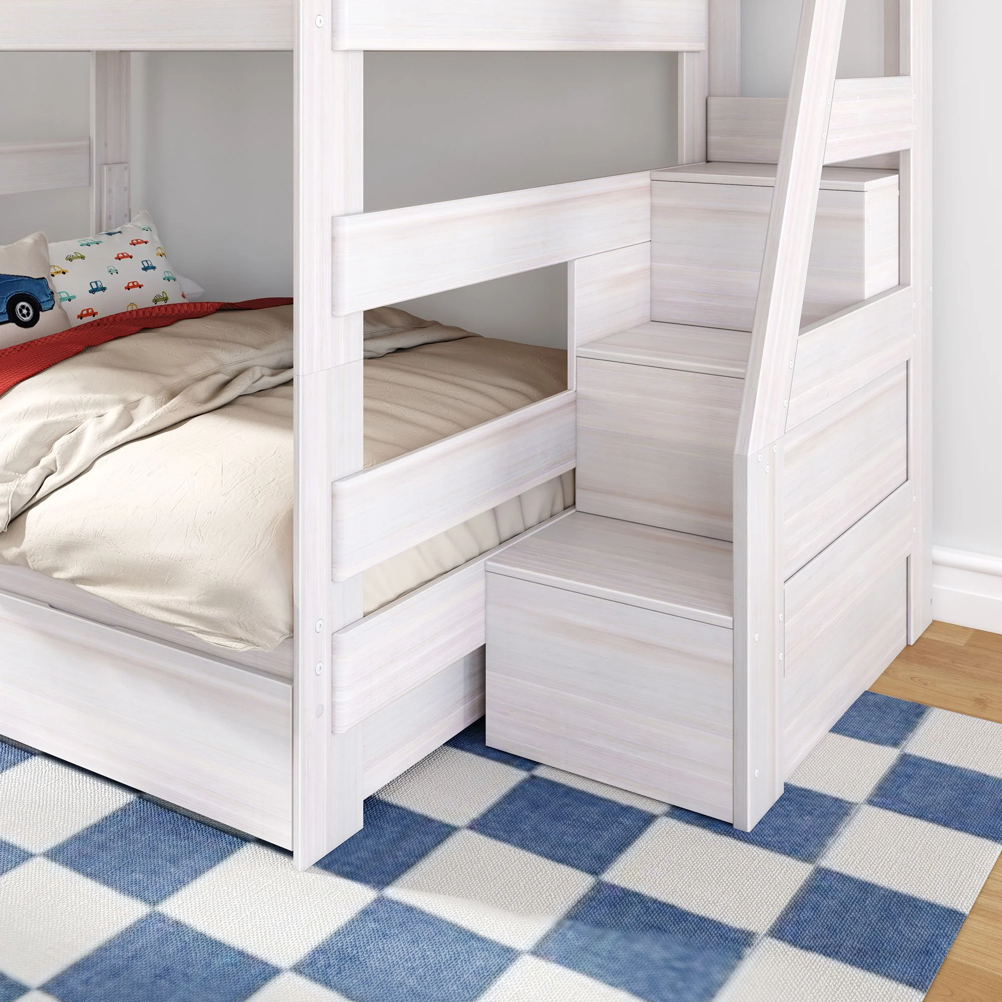 Modern Farmhouse Queen Over Queen Bunk Bed With Stairs & Storage Drawers - Image 16
