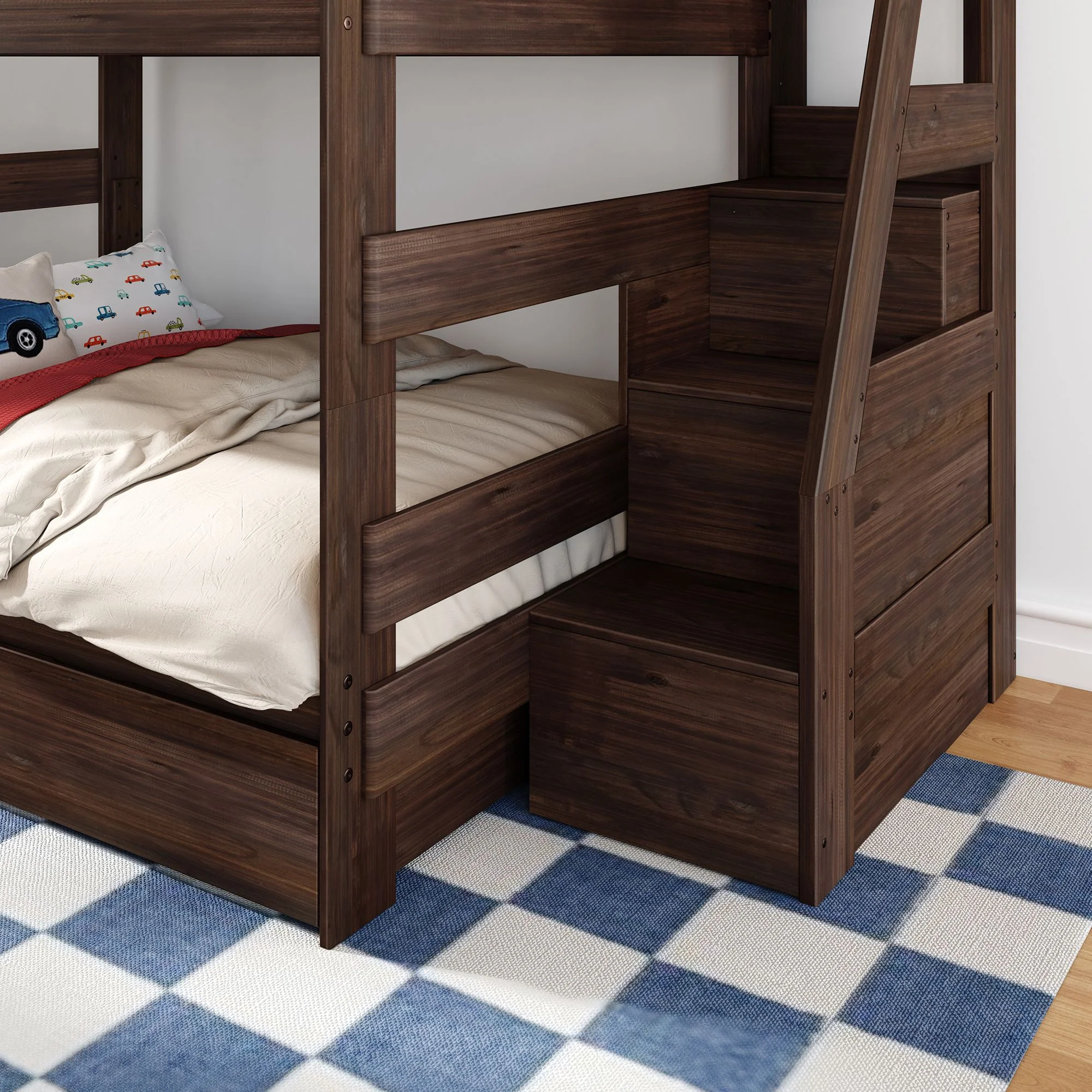 Modern Farmhouse Queen Over Queen Bunk Bed With Stairs & Storage Drawers - Image 18