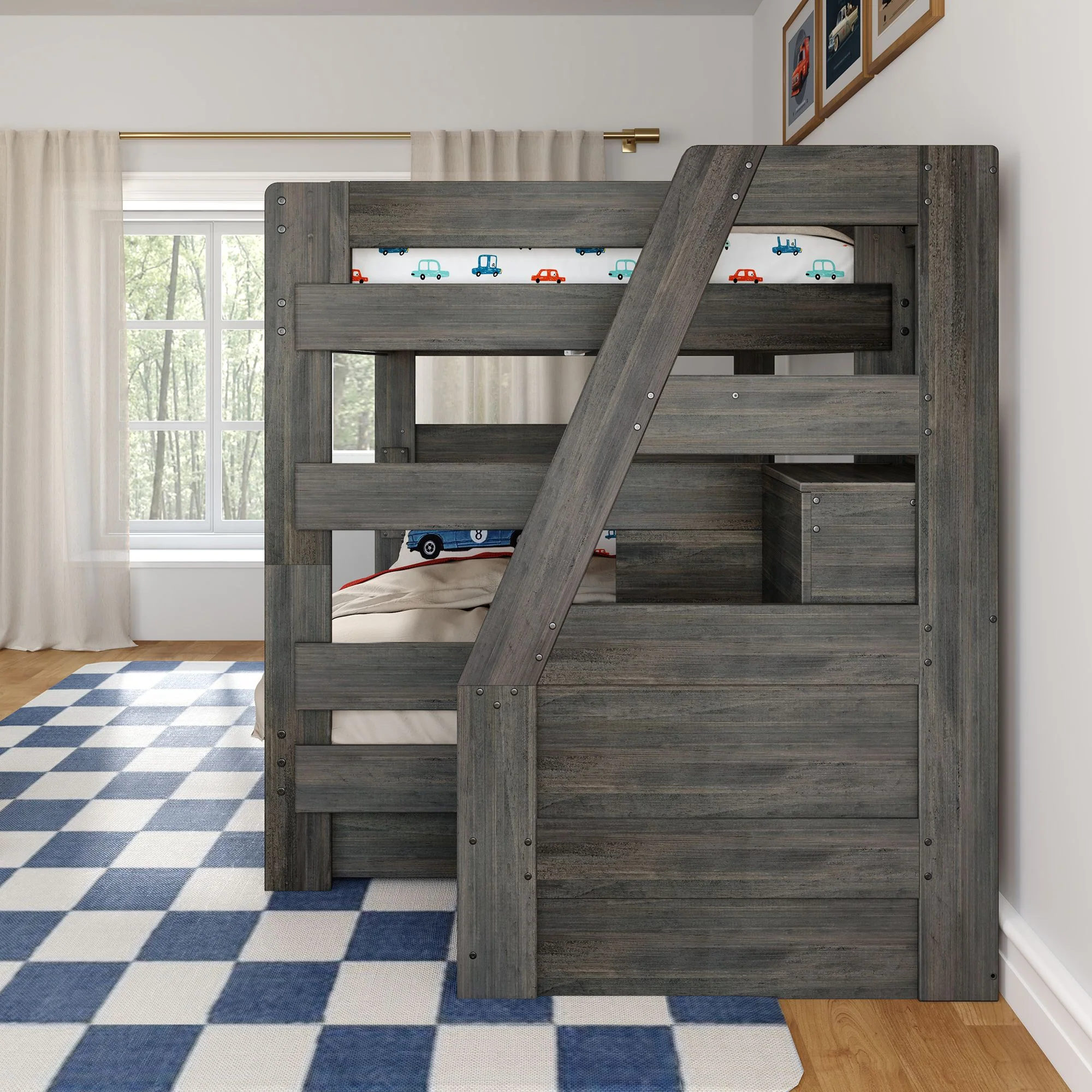 Modern Farmhouse Queen Over Queen Bunk Bed With Stairs & Storage Drawers - Image 20