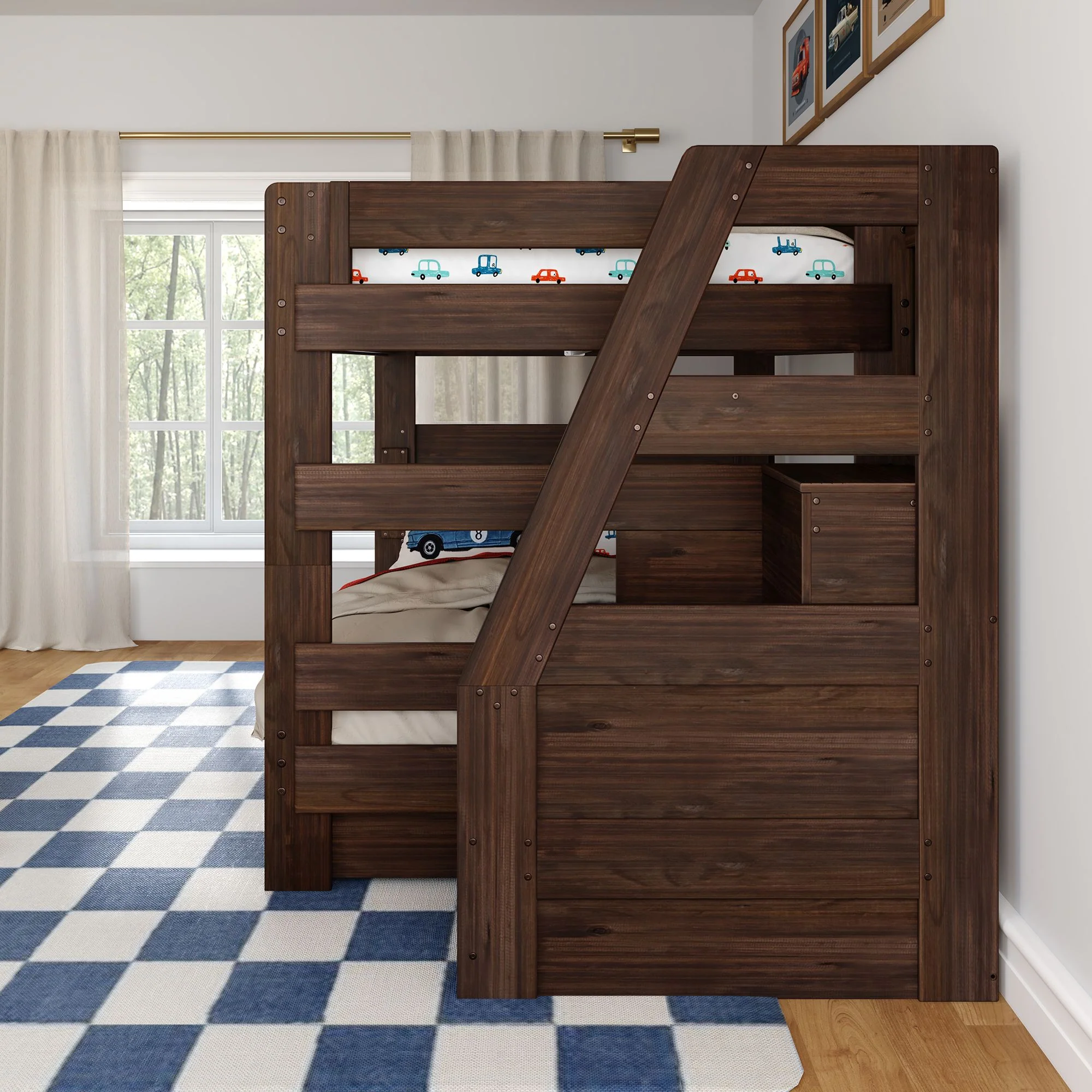 Modern Farmhouse Queen Over Queen Bunk Bed With Stairs & Storage Drawers - Image 21