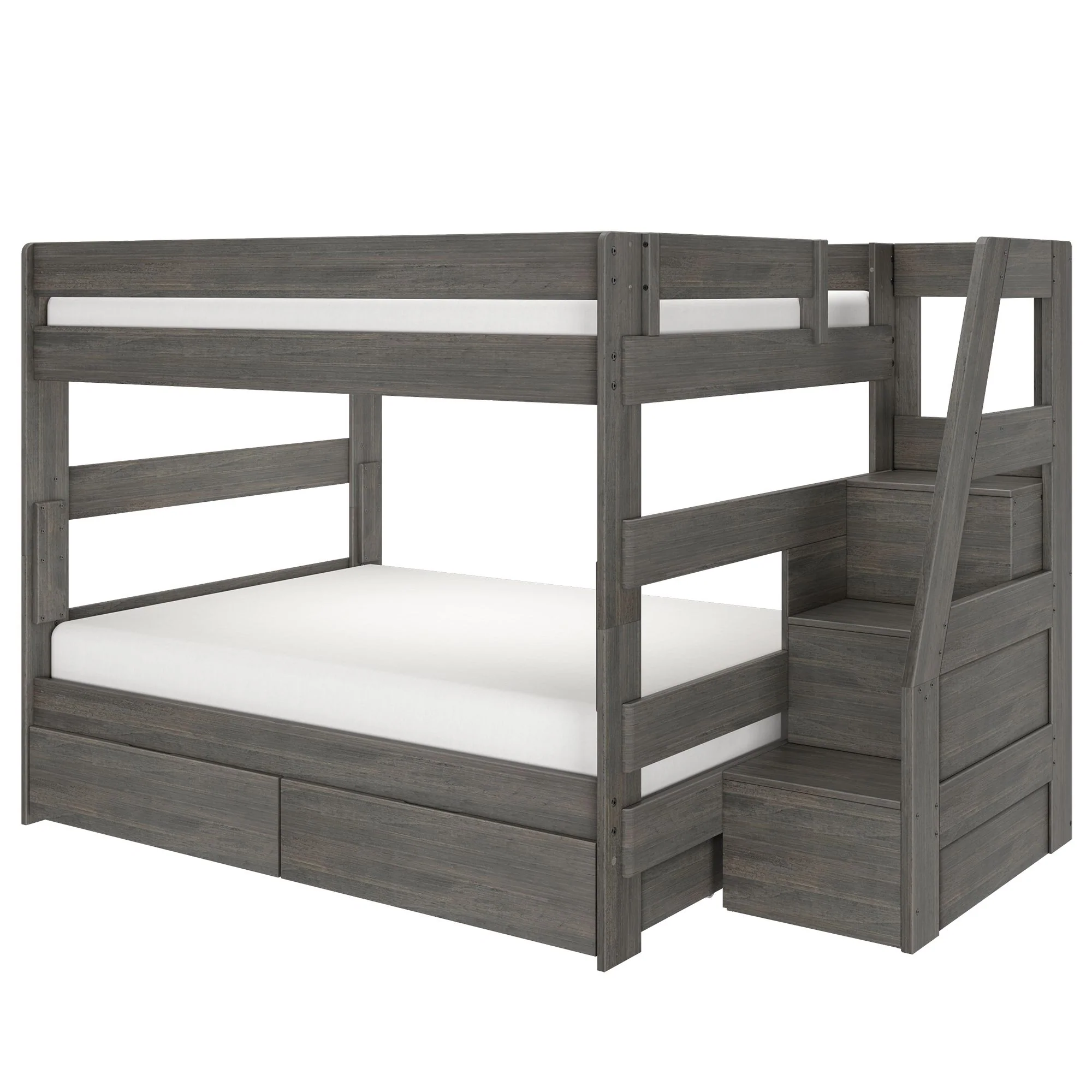 Modern Farmhouse Queen Over Queen Bunk Bed With Stairs & Storage Drawers - Image 8