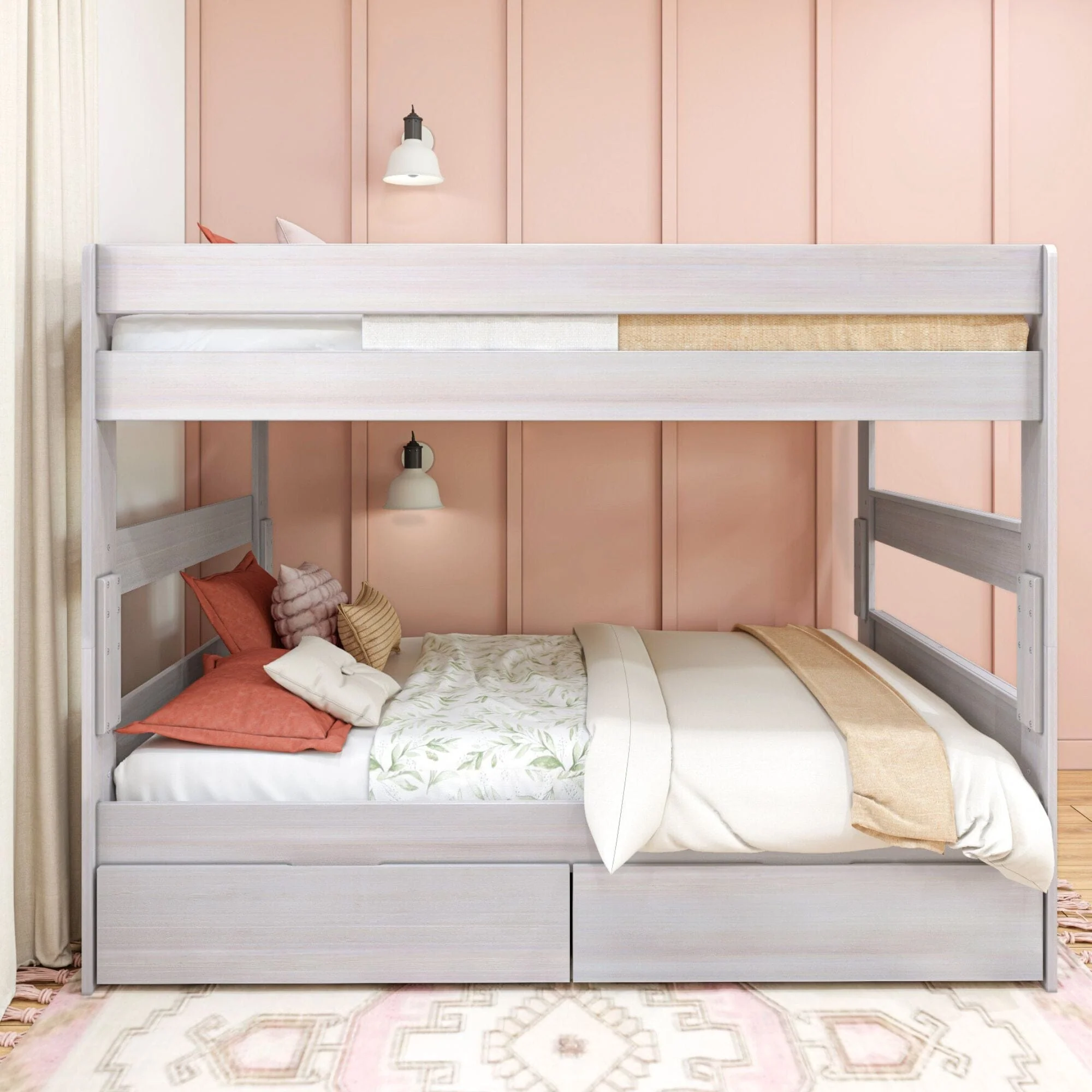 Modern Farmhouse Queen Over Queen Bunk Bed With Storage Drawers - Image 6