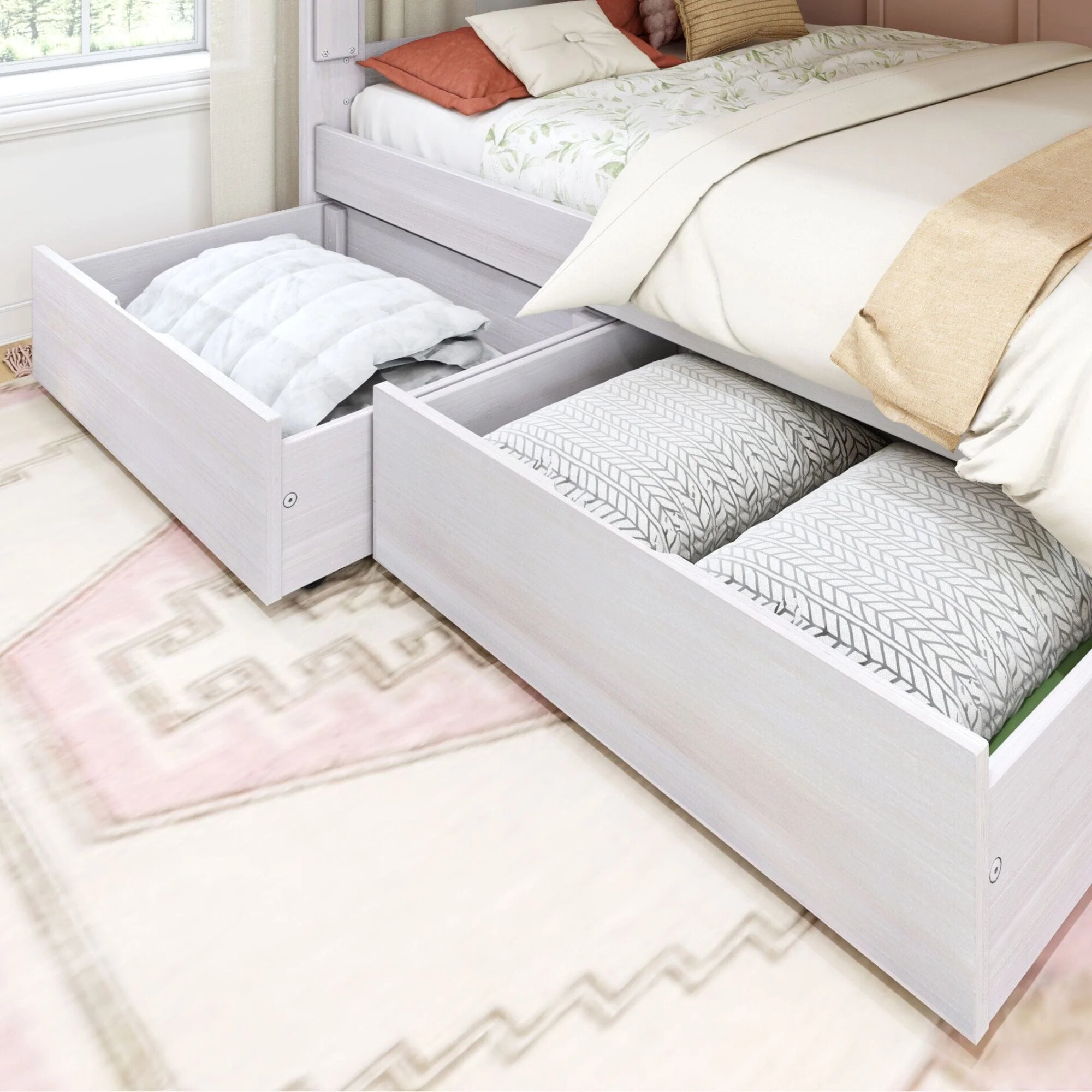 Modern Farmhouse Queen Over Queen Bunk Bed With Storage Drawers - Image 9