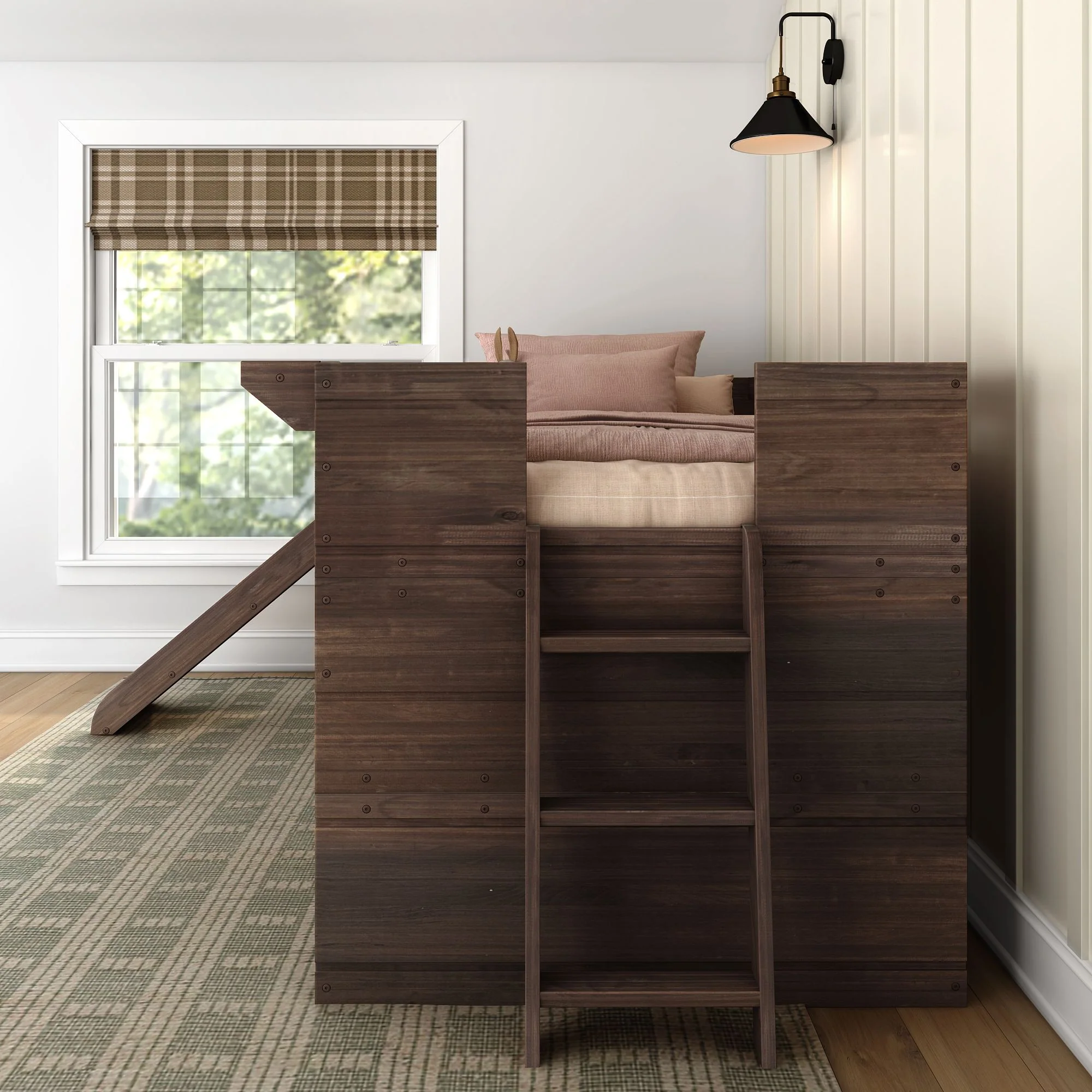 Modern Farmhouse Twin Low Loft Bed with Slide - Image 21