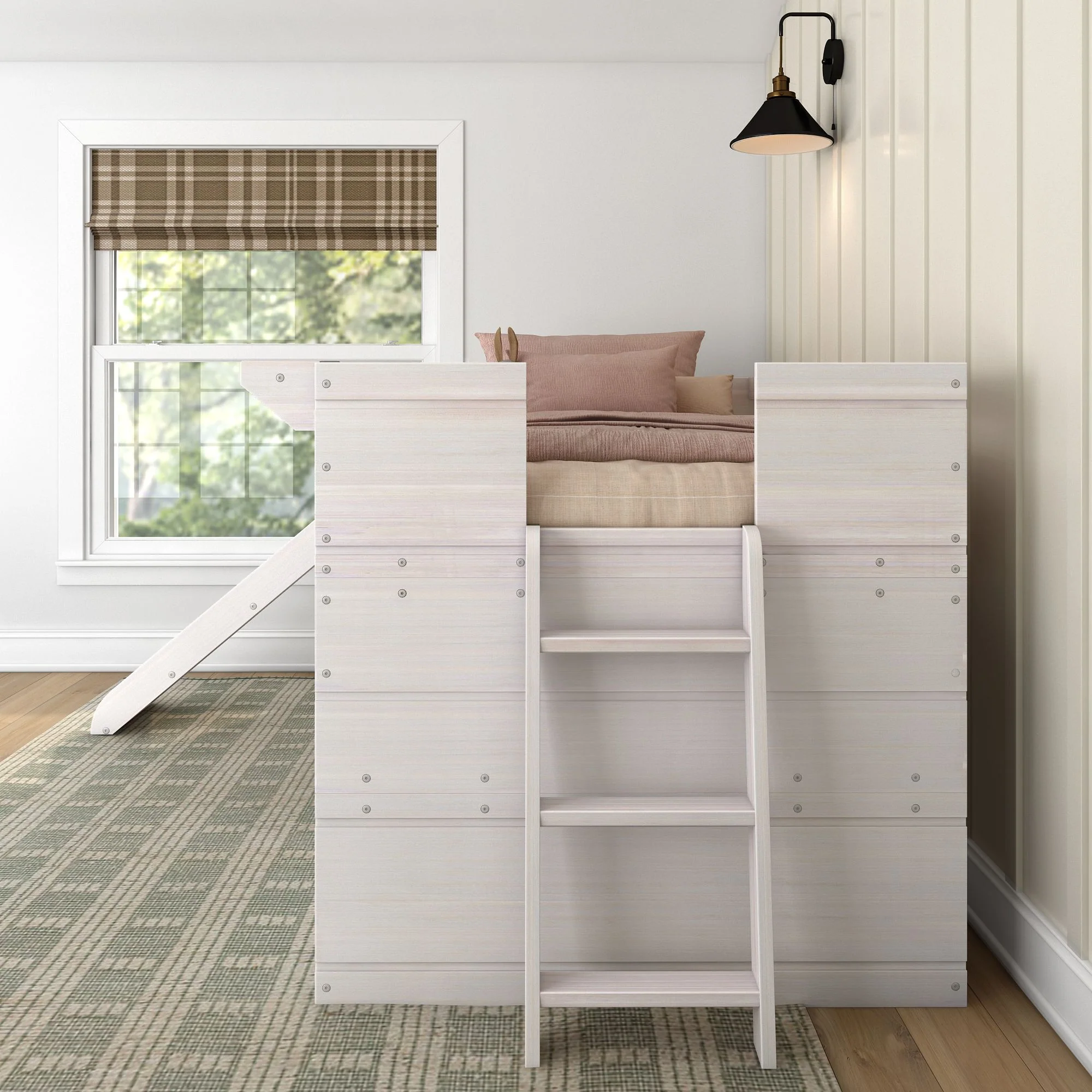 Modern Farmhouse Twin Low Loft Bed with Slide - Image 22