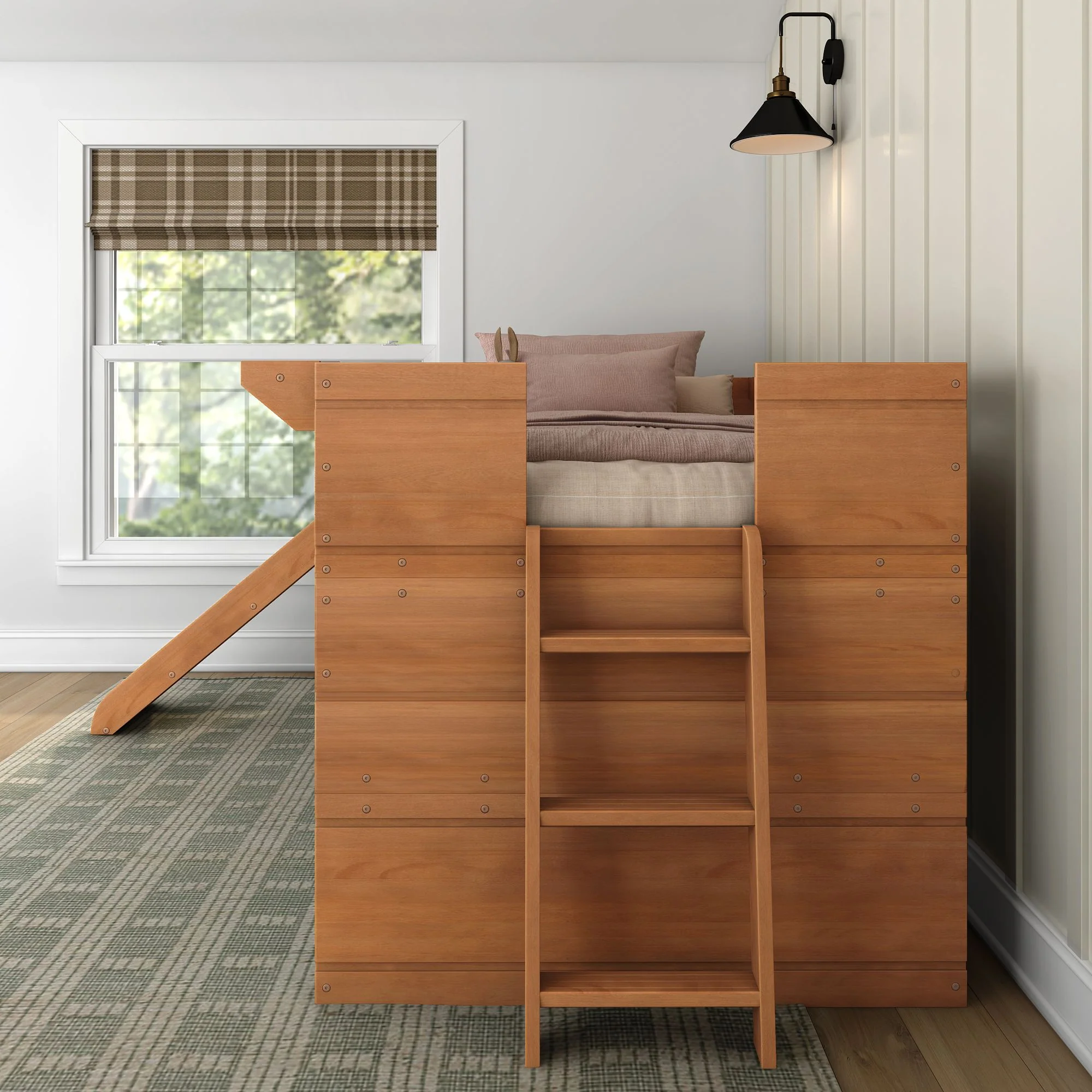 Modern Farmhouse Twin Low Loft Bed with Slide - Image 24