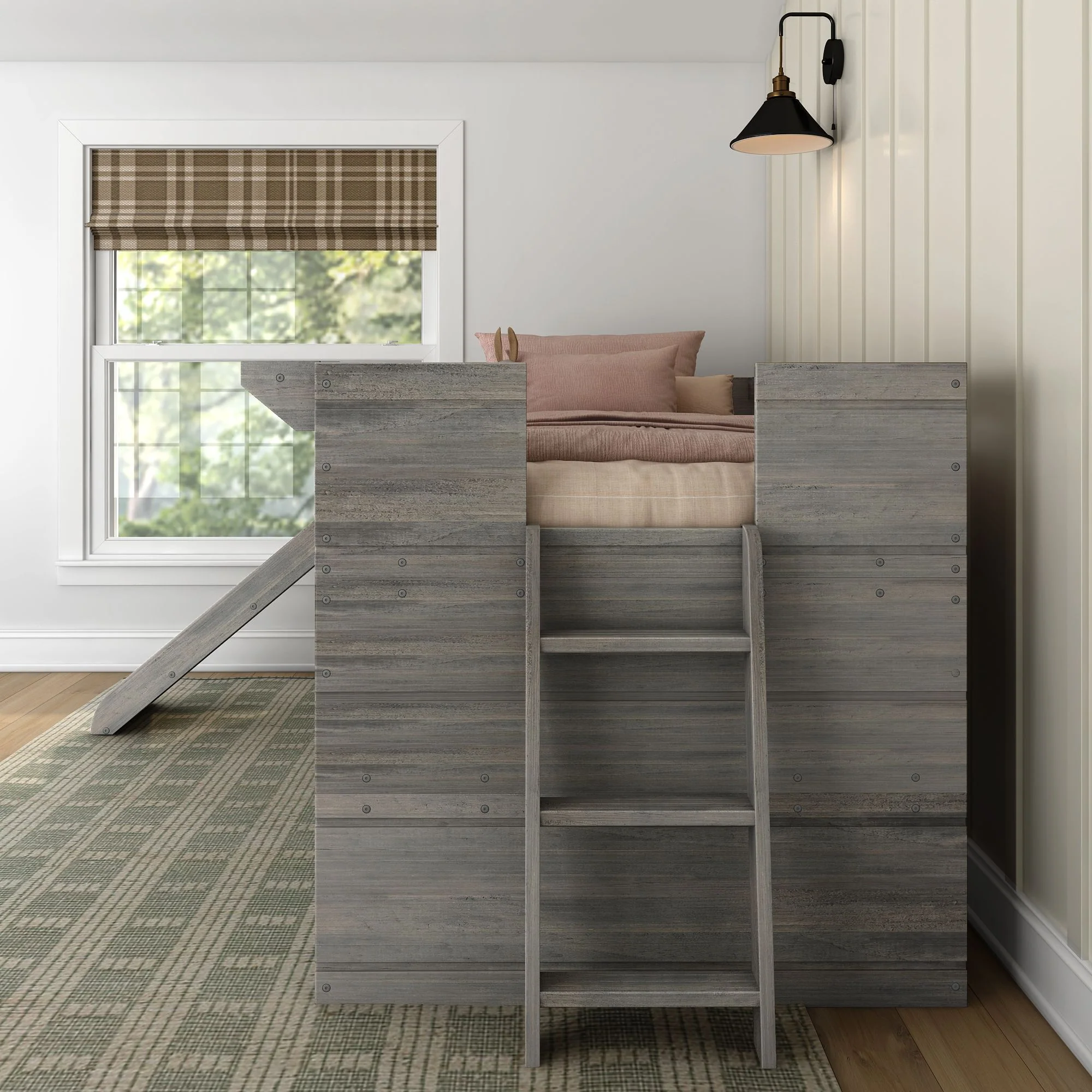 Modern Farmhouse Twin Low Loft Bed with Slide - Image 29