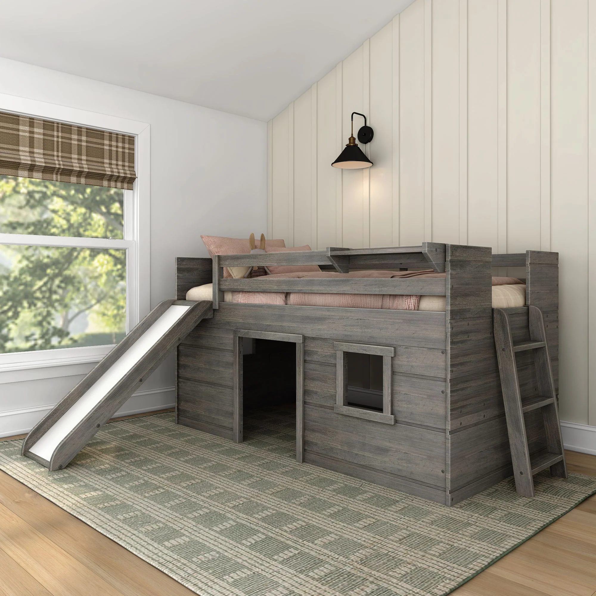 Modern Farmhouse Twin Low Loft Bed with Slide - Image 3