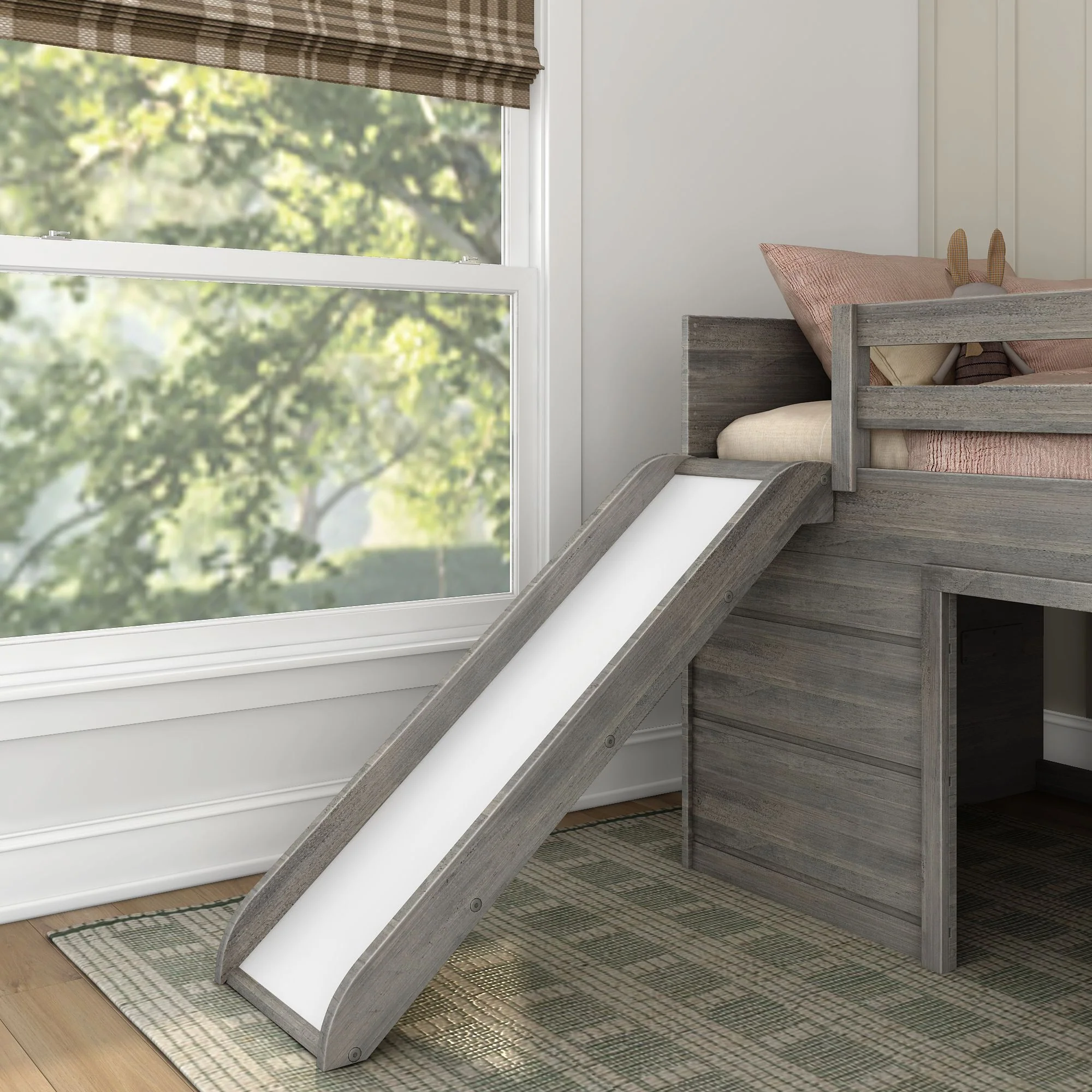 Modern Farmhouse Twin Low Loft Bed with Slide - Image 31