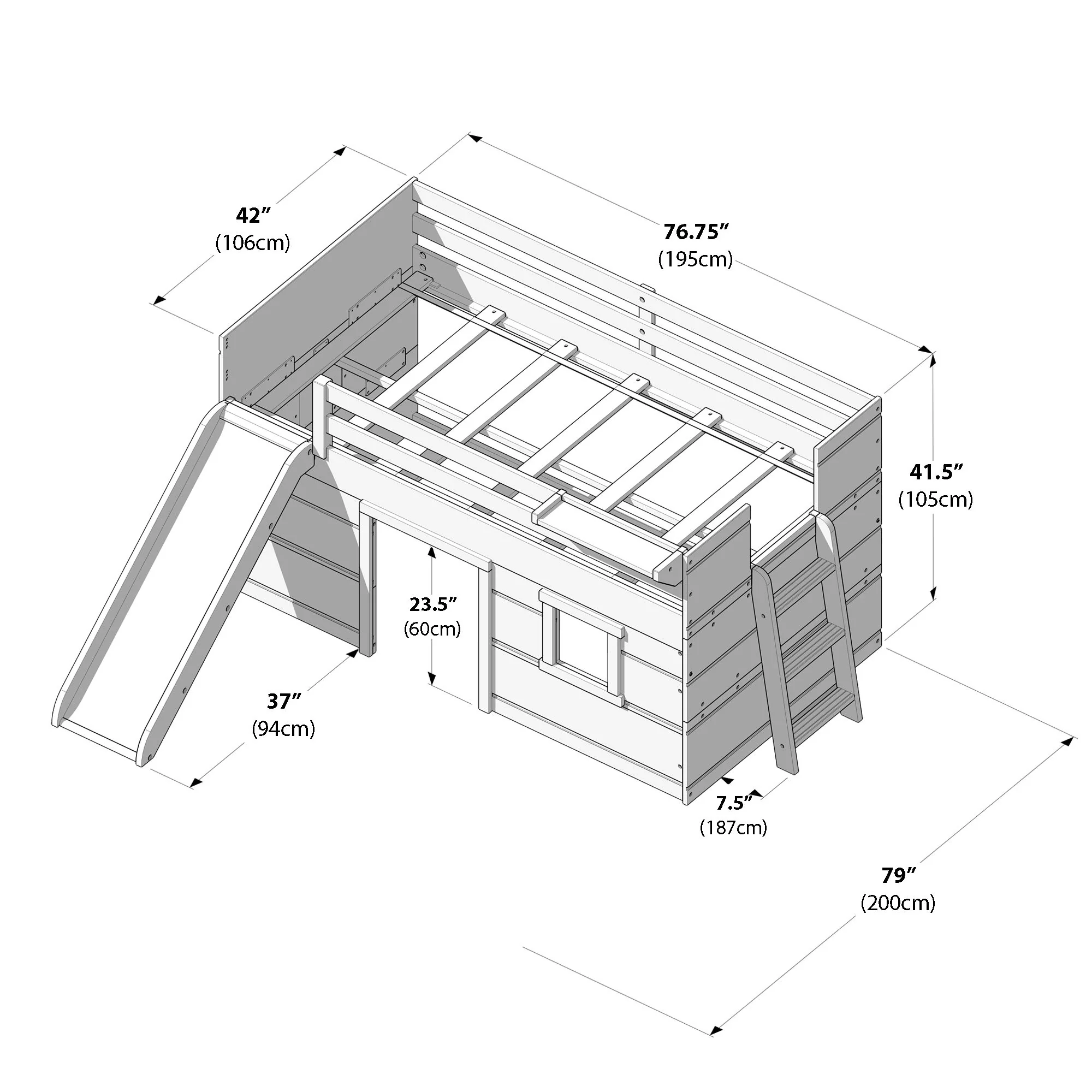 Modern Farmhouse Twin Low Loft Bed with Slide - Image 33
