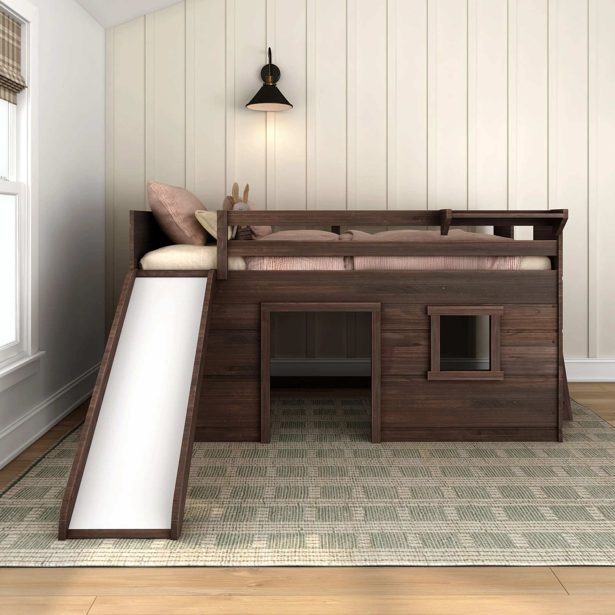 Modern Farmhouse Twin Low Loft Bed with Slide - Image 5