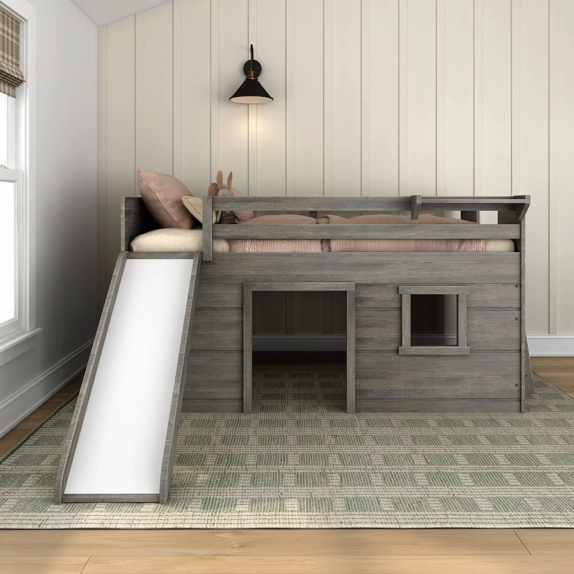 Modern Farmhouse Twin Low Loft Bed with Slide - Image 7