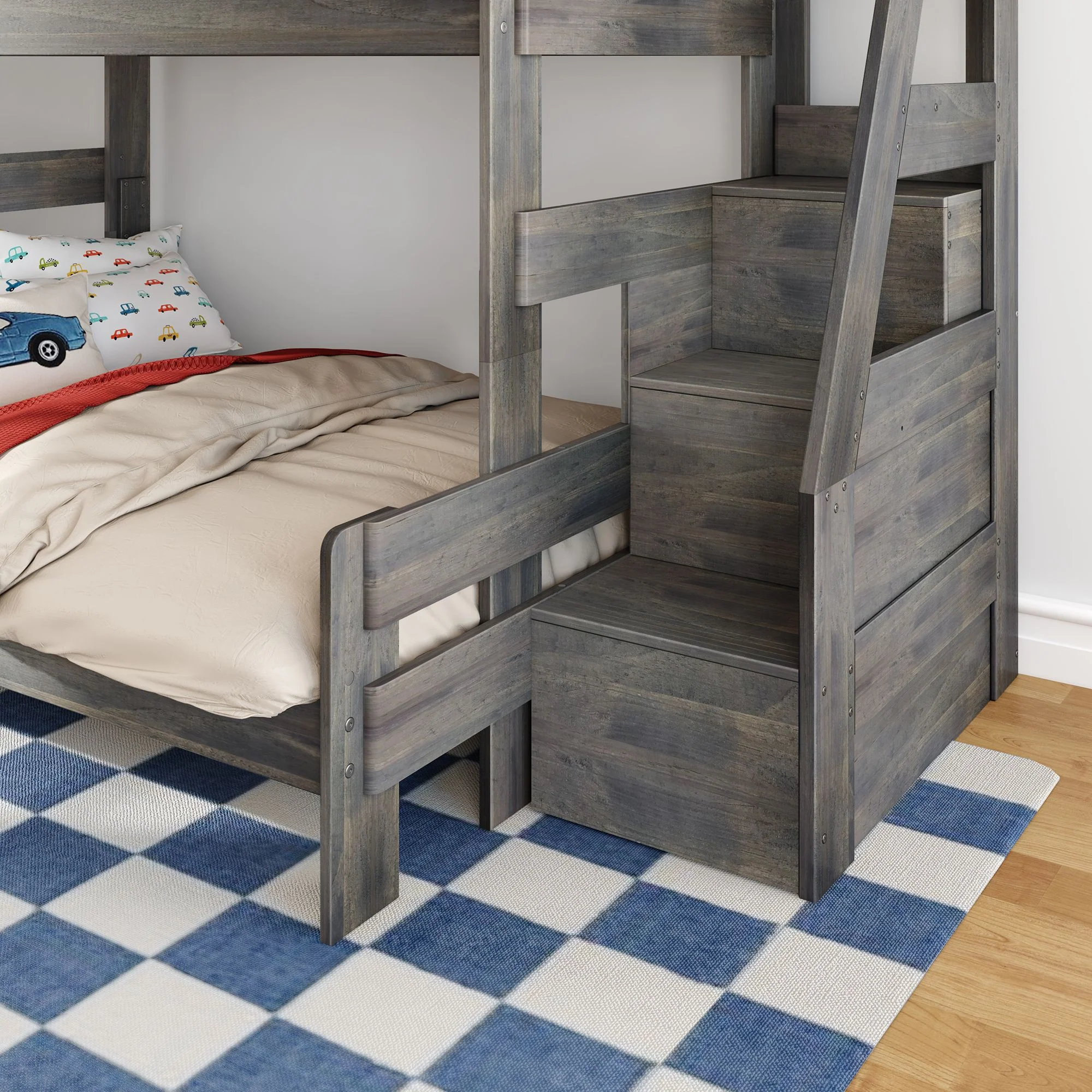 Modern Farmhouse Twin Over Full Bunk Bed With Stairs - Image 18