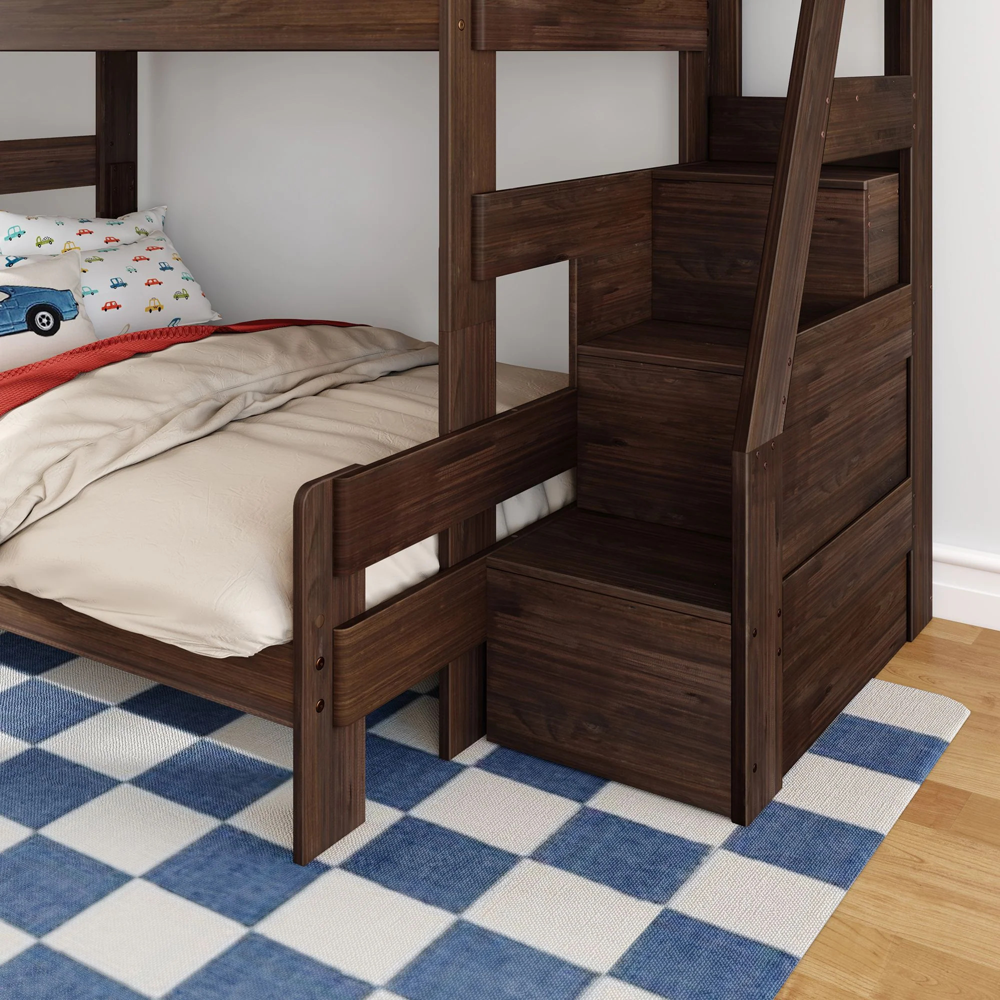 Modern Farmhouse Twin Over Full Bunk Bed With Stairs - Image 19