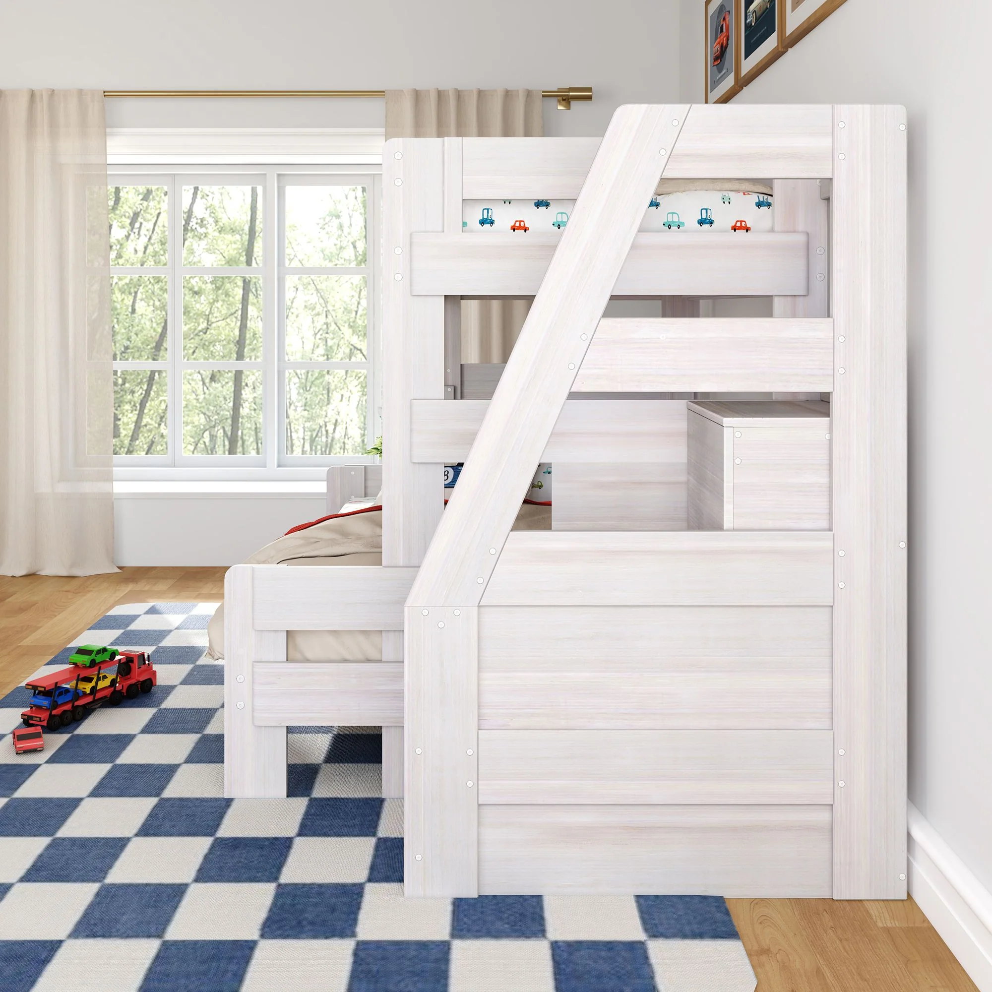 Modern Farmhouse Twin Over Full Bunk Bed With Stairs - Image 21