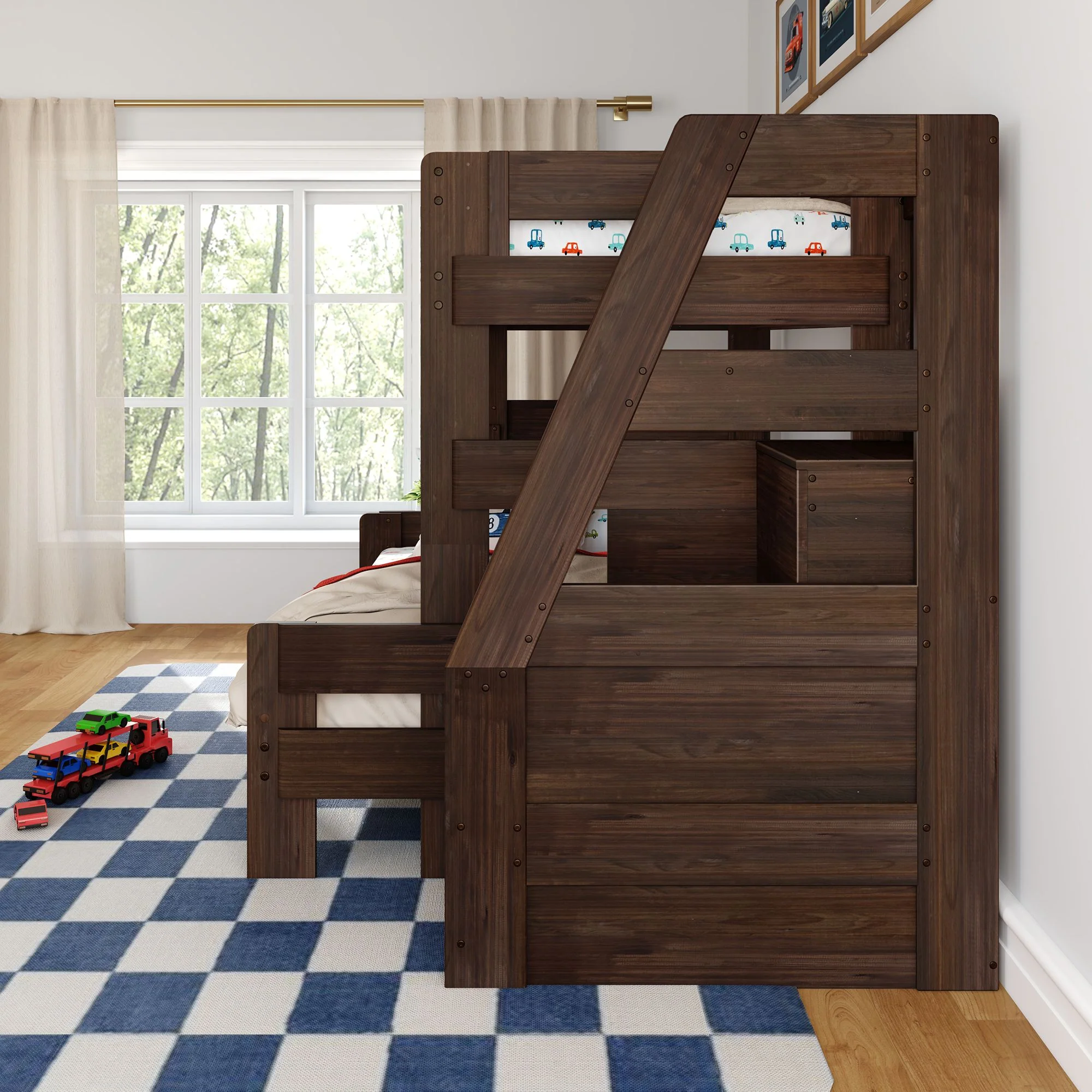 Modern Farmhouse Twin Over Full Bunk Bed With Stairs - Image 23