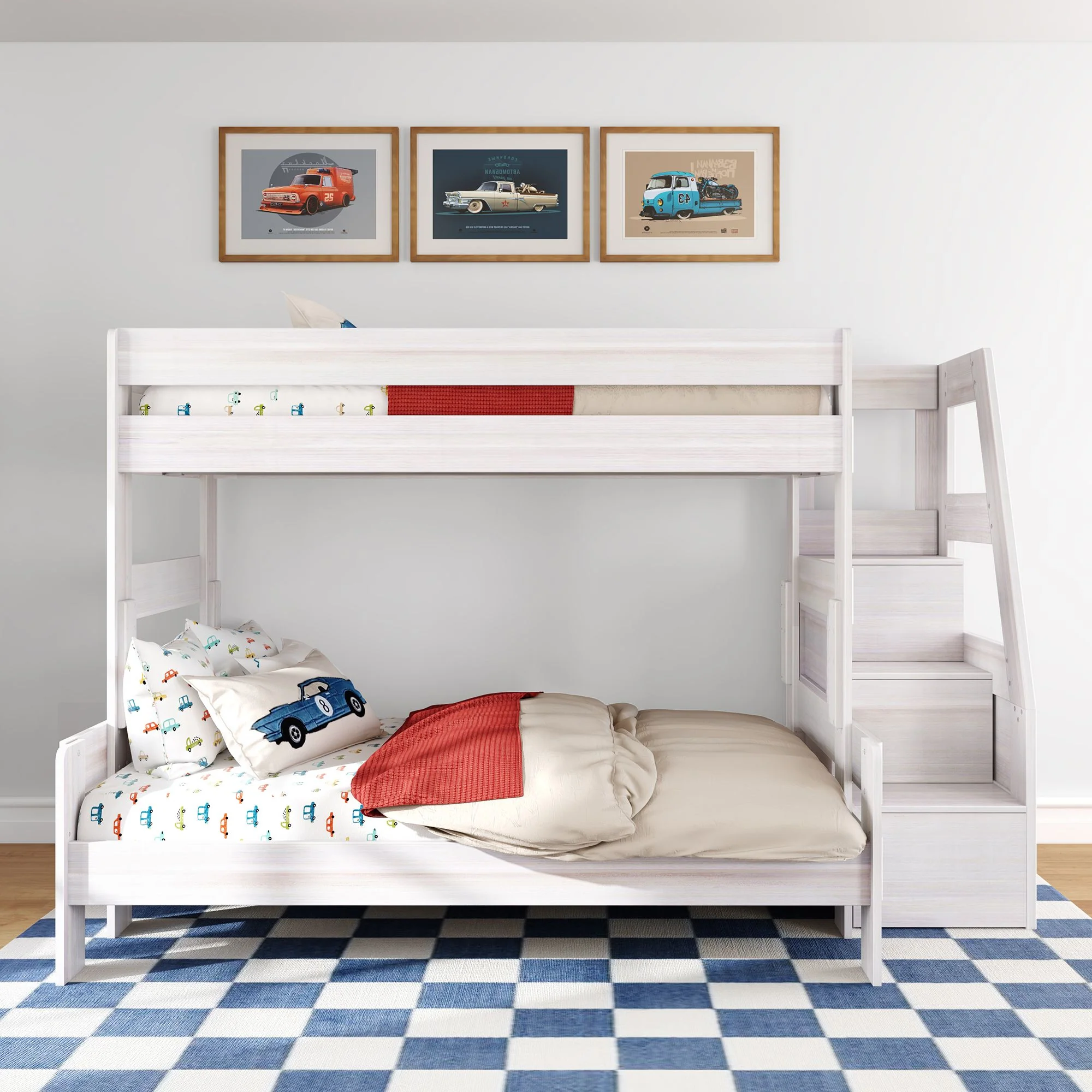 Modern Farmhouse Twin Over Full Bunk Bed With Stairs - Image 5