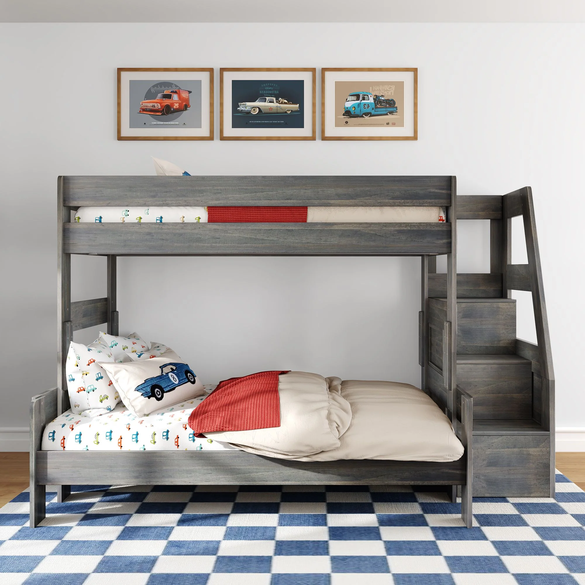 Modern Farmhouse Twin Over Full Bunk Bed With Stairs - Image 6