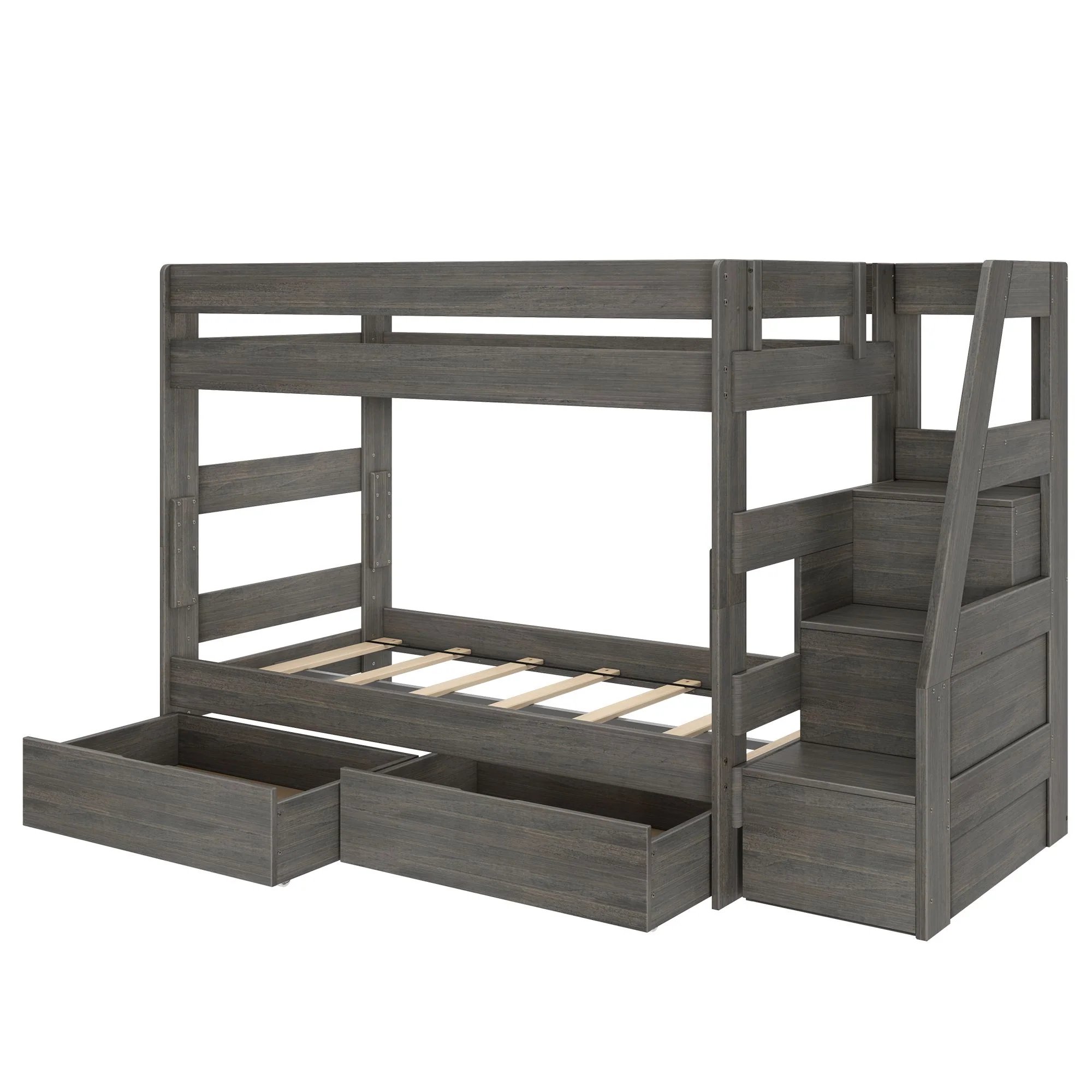Modern Farmhouse Twin Over Full Bunk Bed With Stairs & Storage Drawers - Image 16