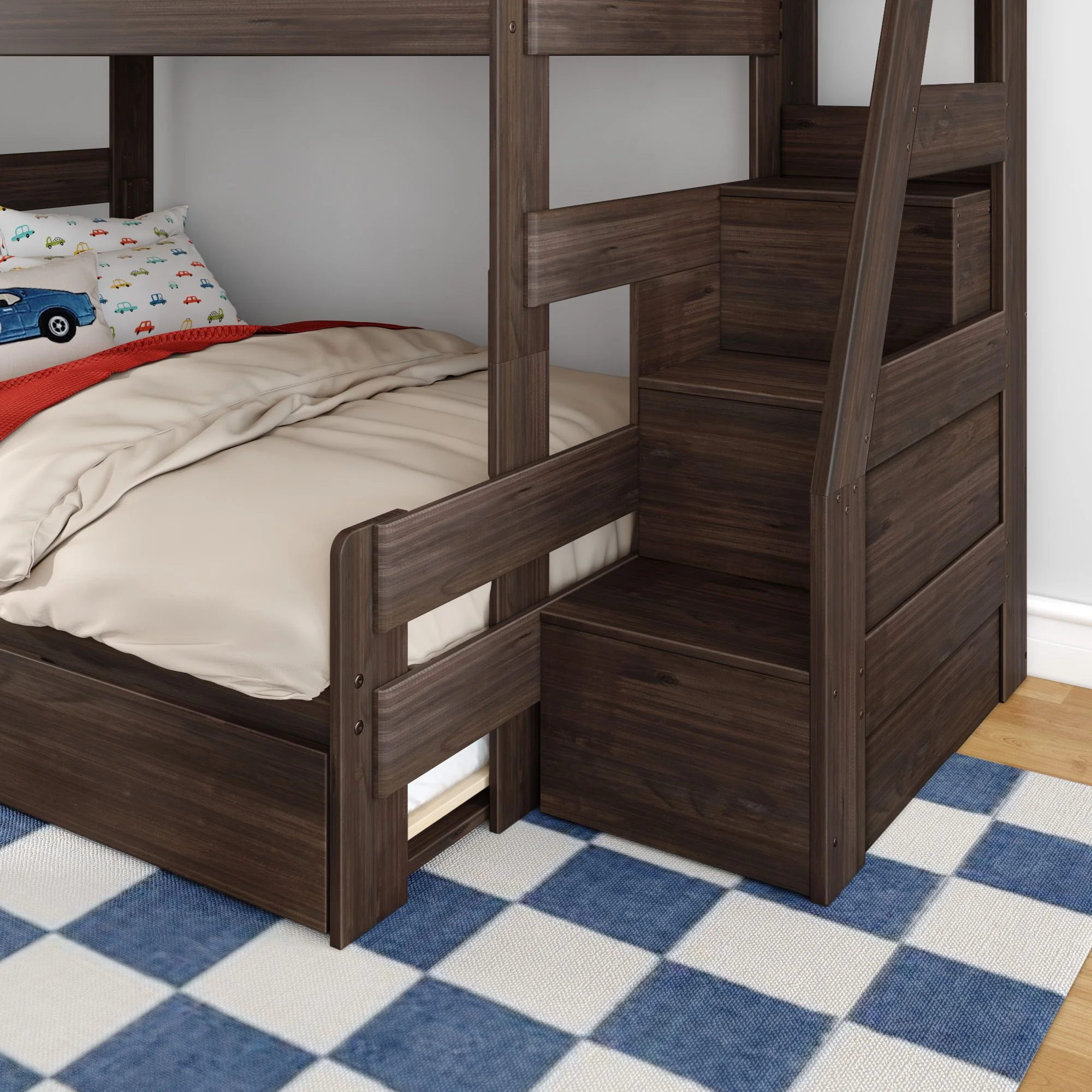 Modern Farmhouse Twin Over Full Bunk Bed With Stairs & Trundle - Image 21