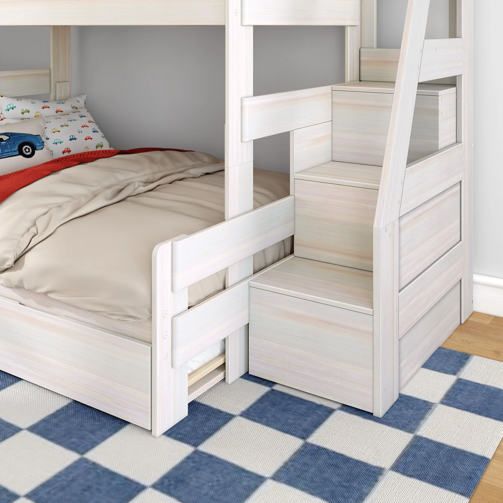 Modern Farmhouse Twin Over Full Bunk Bed With Stairs & Trundle - Image 22