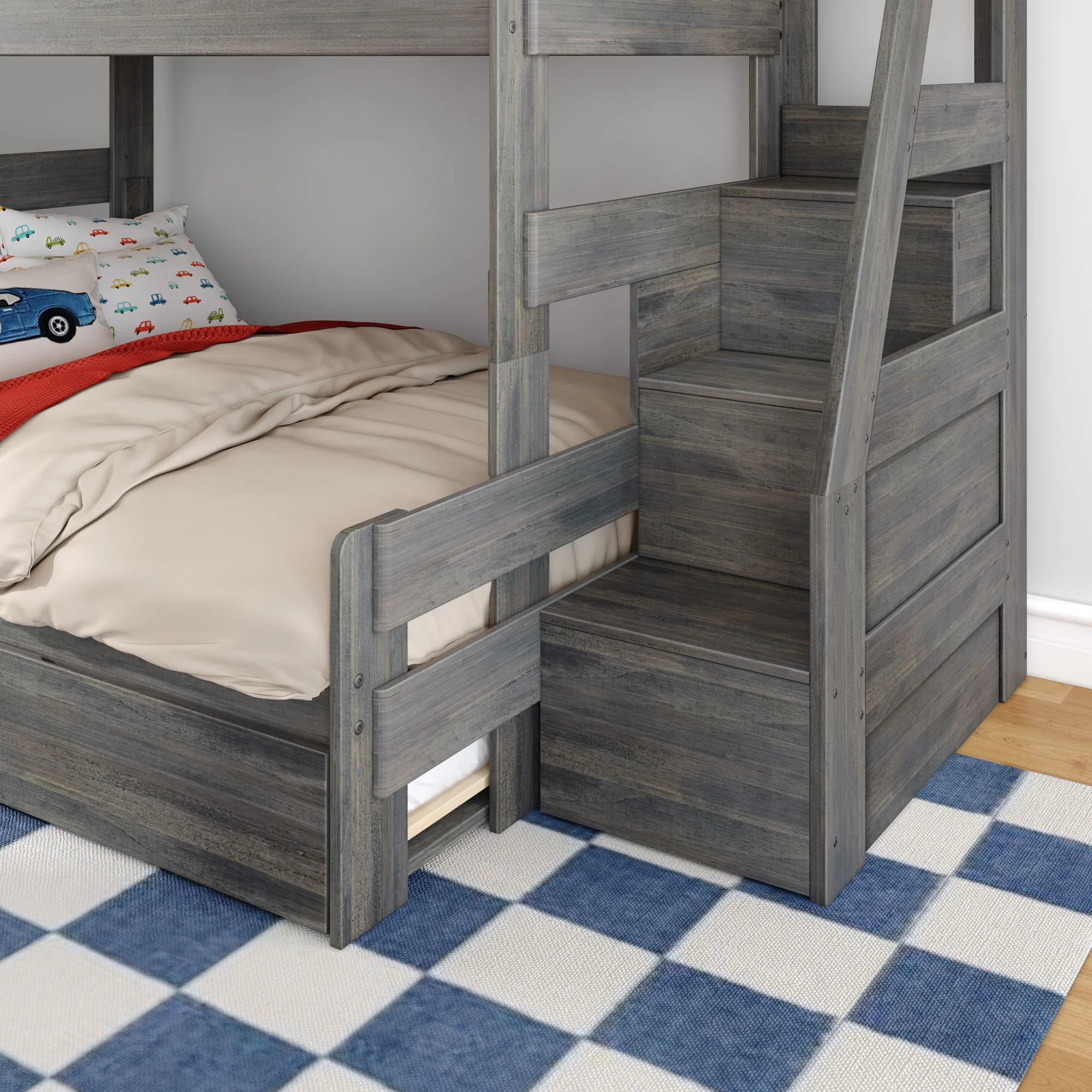 Modern Farmhouse Twin Over Full Bunk Bed With Stairs & Trundle - Image 24