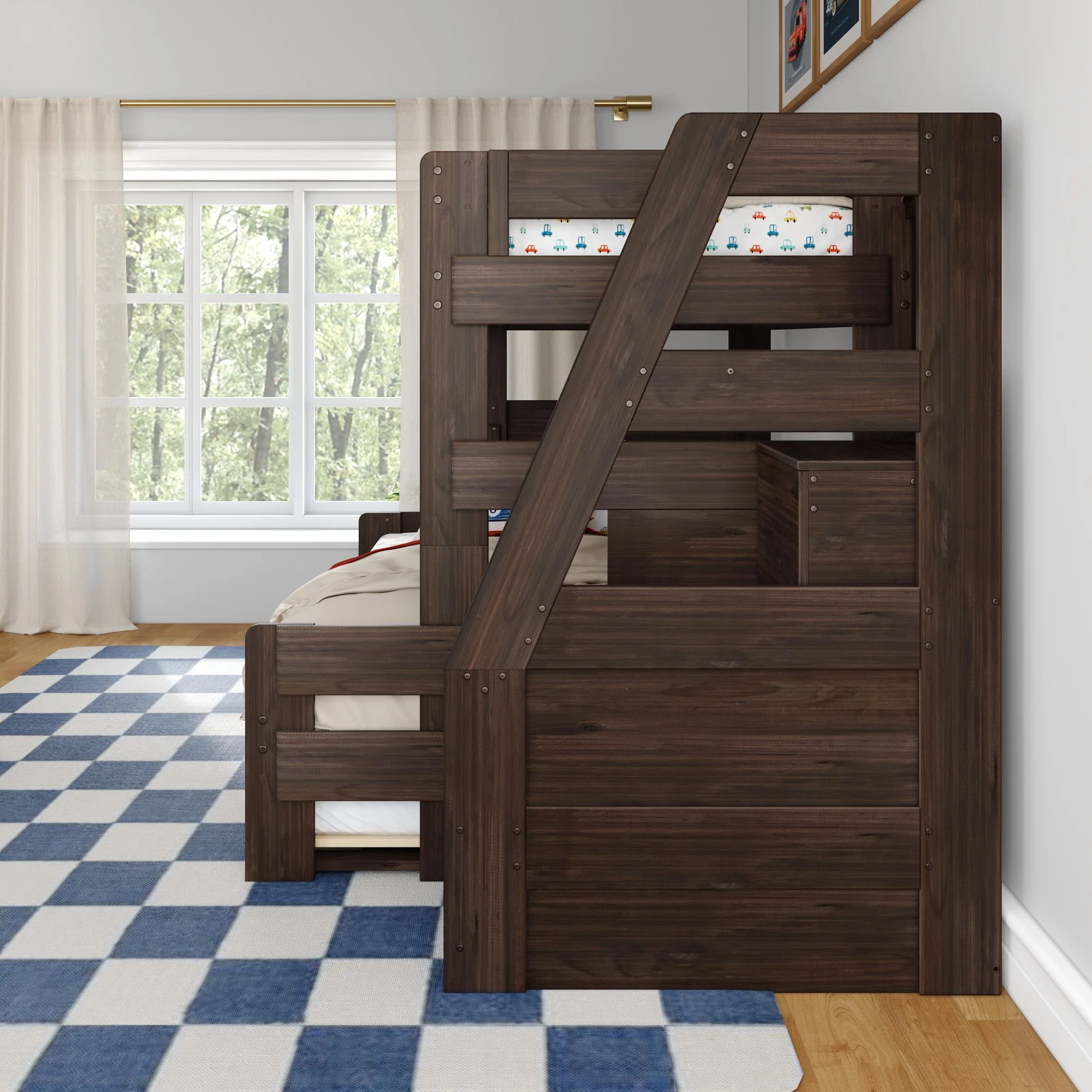 Modern Farmhouse Twin Over Full Bunk Bed With Stairs & Trundle - Image 25