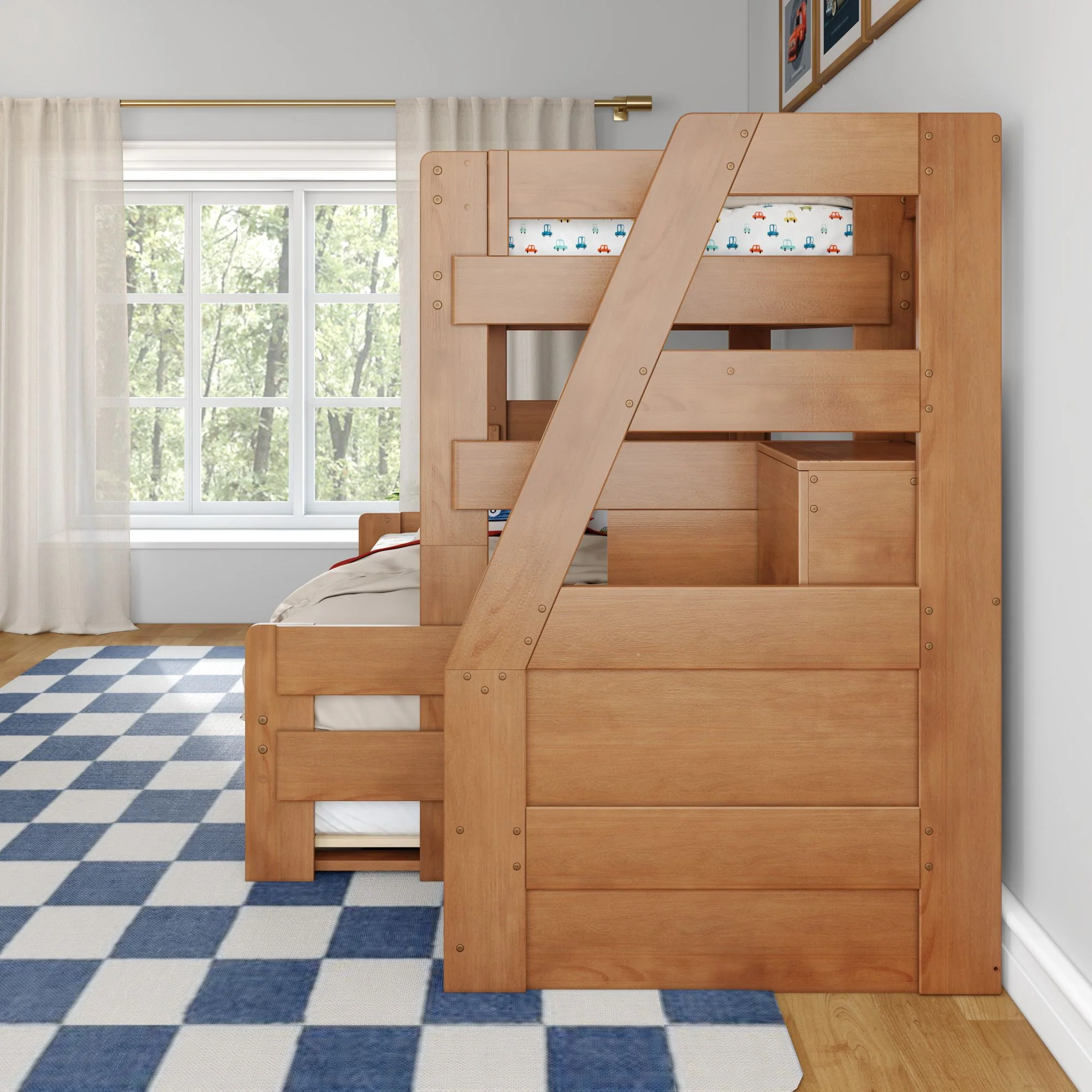 Modern Farmhouse Twin Over Full Bunk Bed With Stairs & Trundle - Image 27