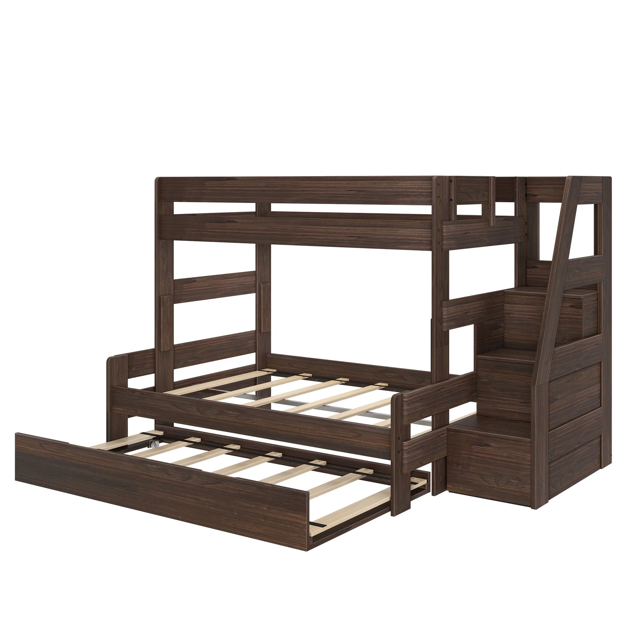 Modern Farmhouse Twin Over Full Bunk Bed With Stairs & Trundle - Image 29