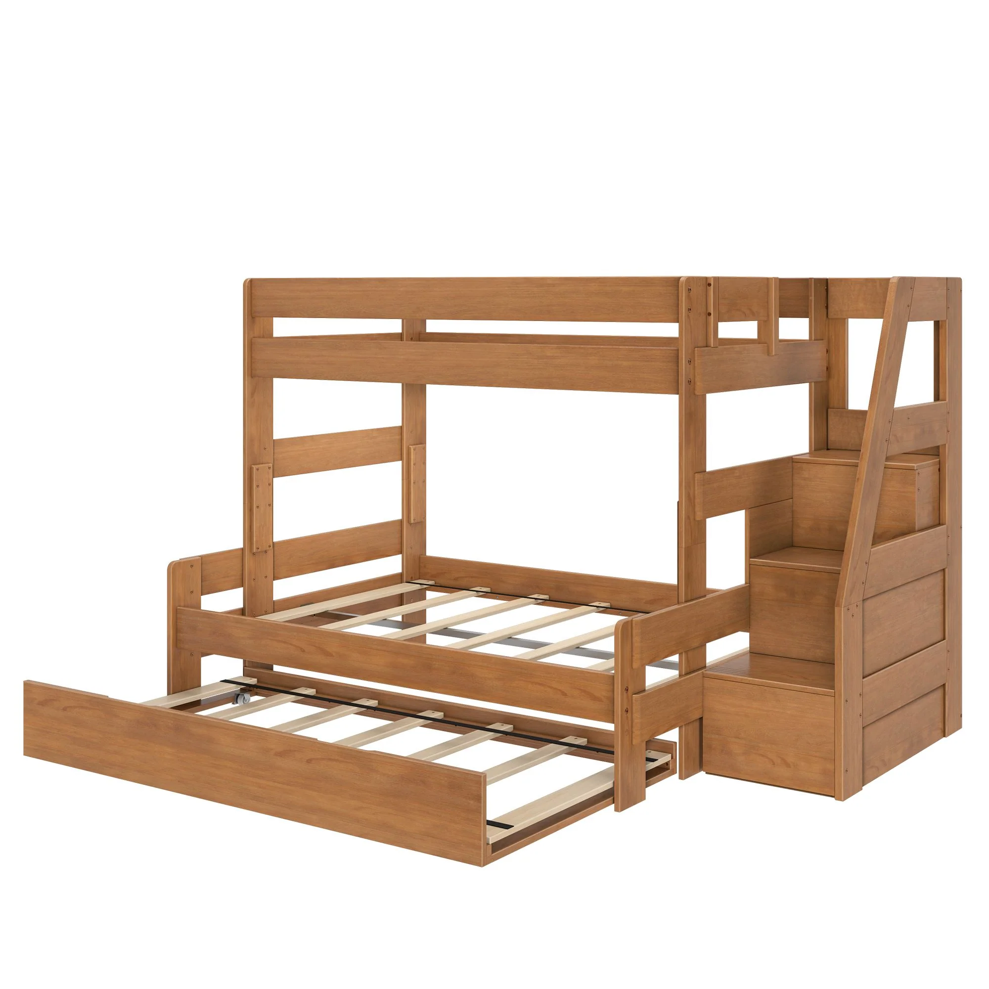Modern Farmhouse Twin Over Full Bunk Bed With Stairs & Trundle - Image 31