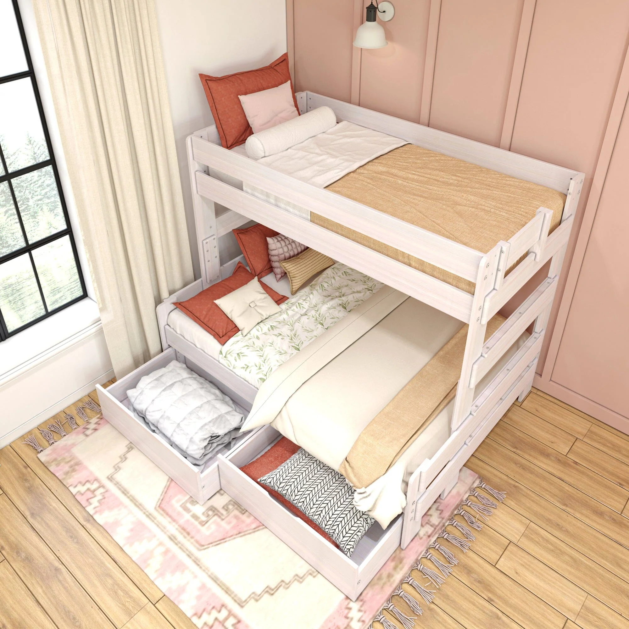 Modern Farmhouse Twin Over Full Bunk Bed With Storage Drawers - Image 11