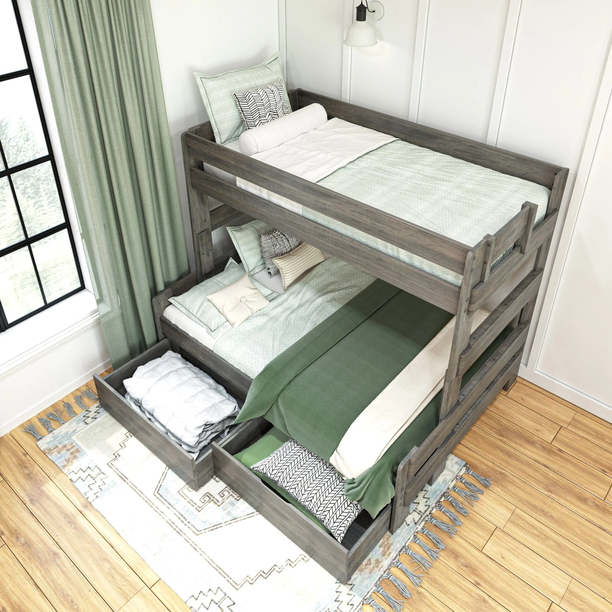 Modern Farmhouse Twin Over Full Bunk Bed With Storage Drawers - Image 12