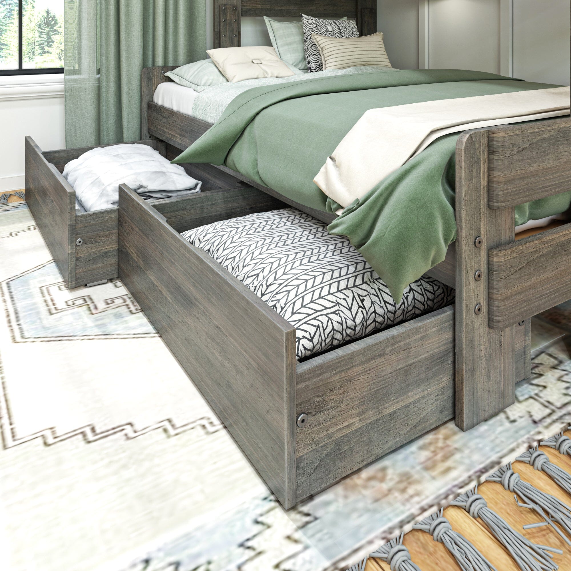 Modern Farmhouse Twin Over Full Bunk Bed With Storage Drawers - Image 4