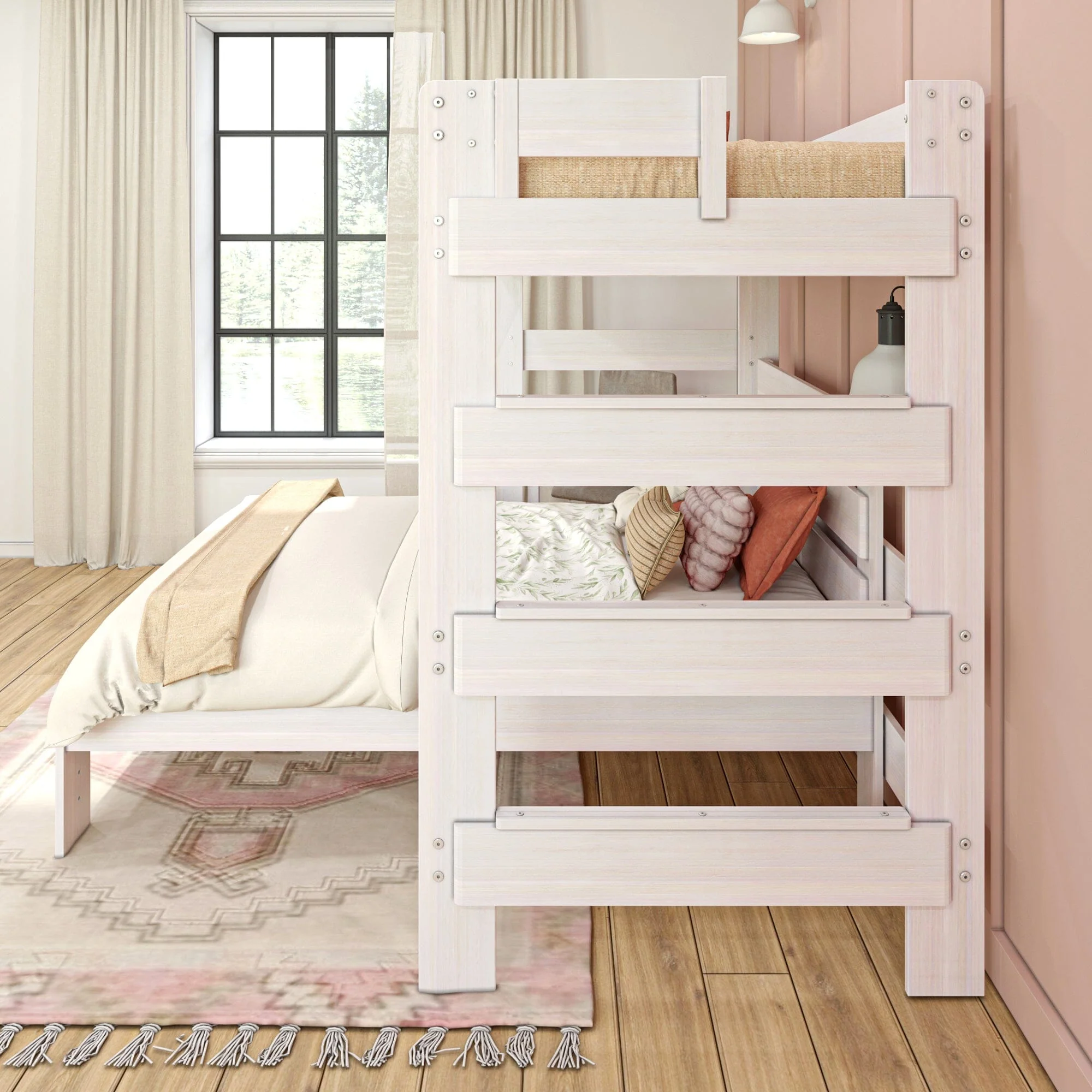 Modern Farmhouse Twin Over Full L-Shaped Bunk Bed With Desk - Image 9