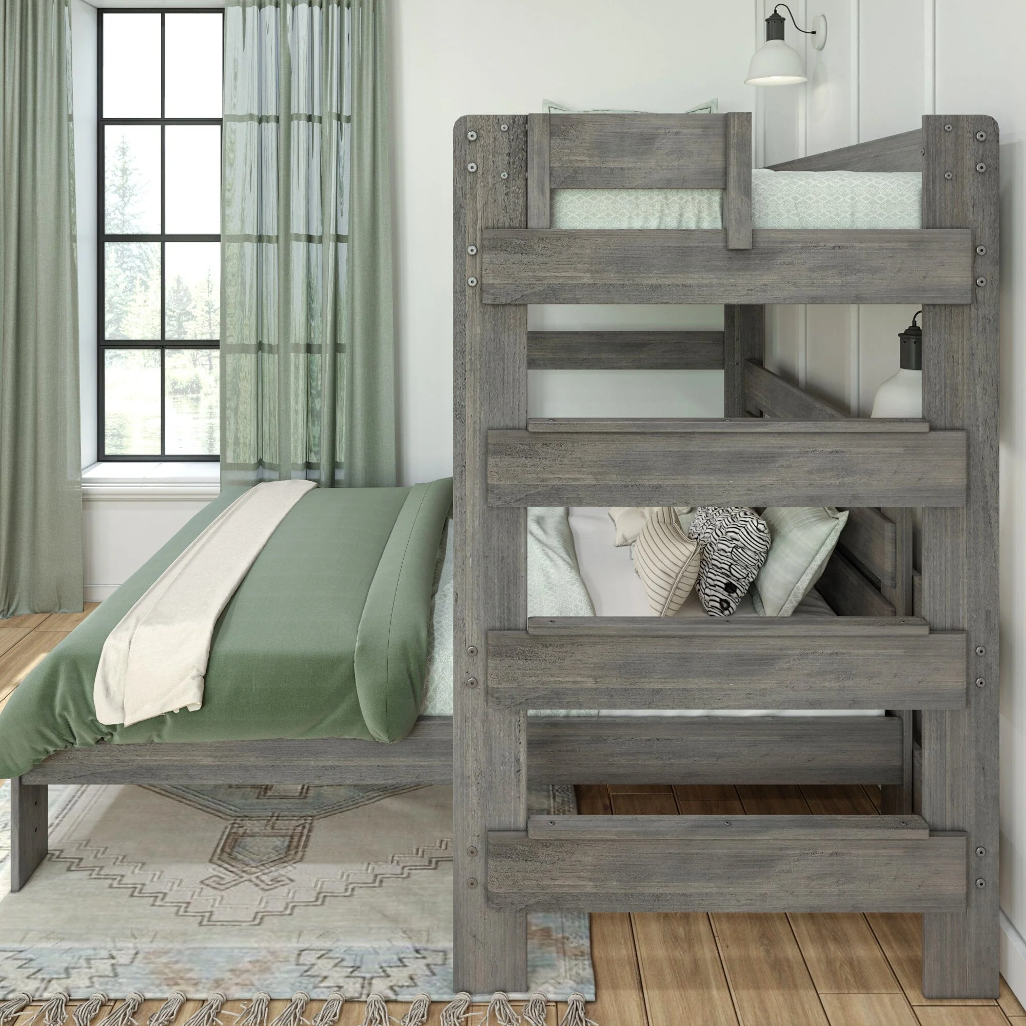 Modern Farmhouse Twin Over Queen L-Shaped Bunk Bed - Image 18