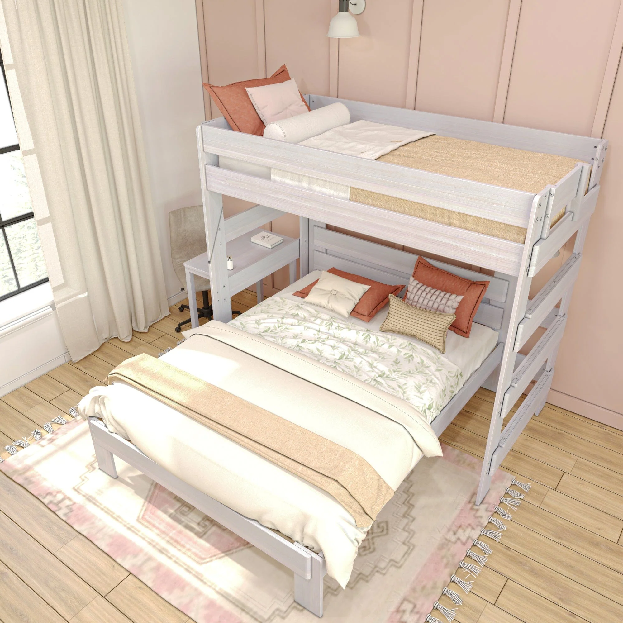 Modern Farmhouse Twin Over Queen L-Shaped Bunk Bed With Desk - Image 11