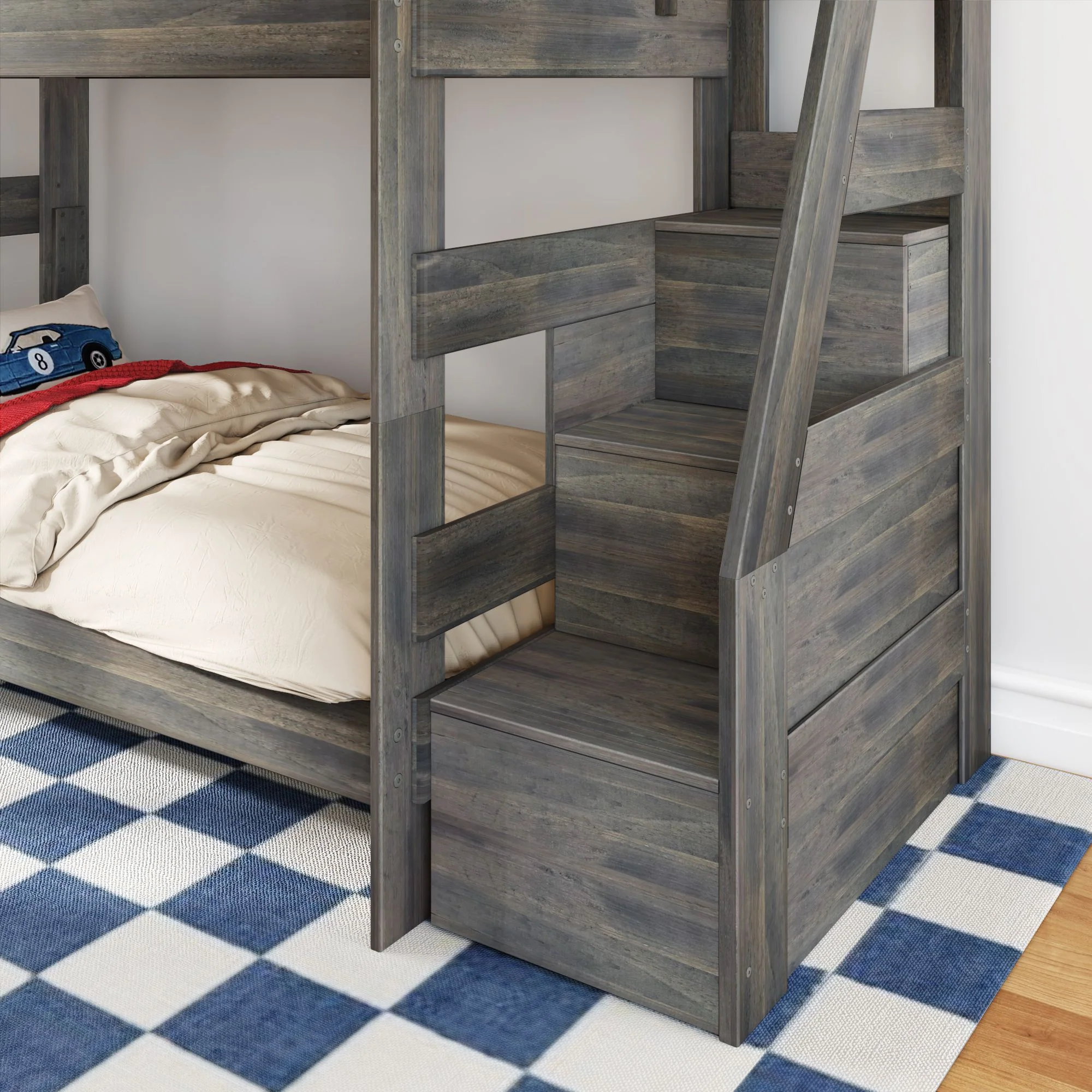 Modern Farmhouse Twin Over Twin Bunk Bed With Stairs - Image 14
