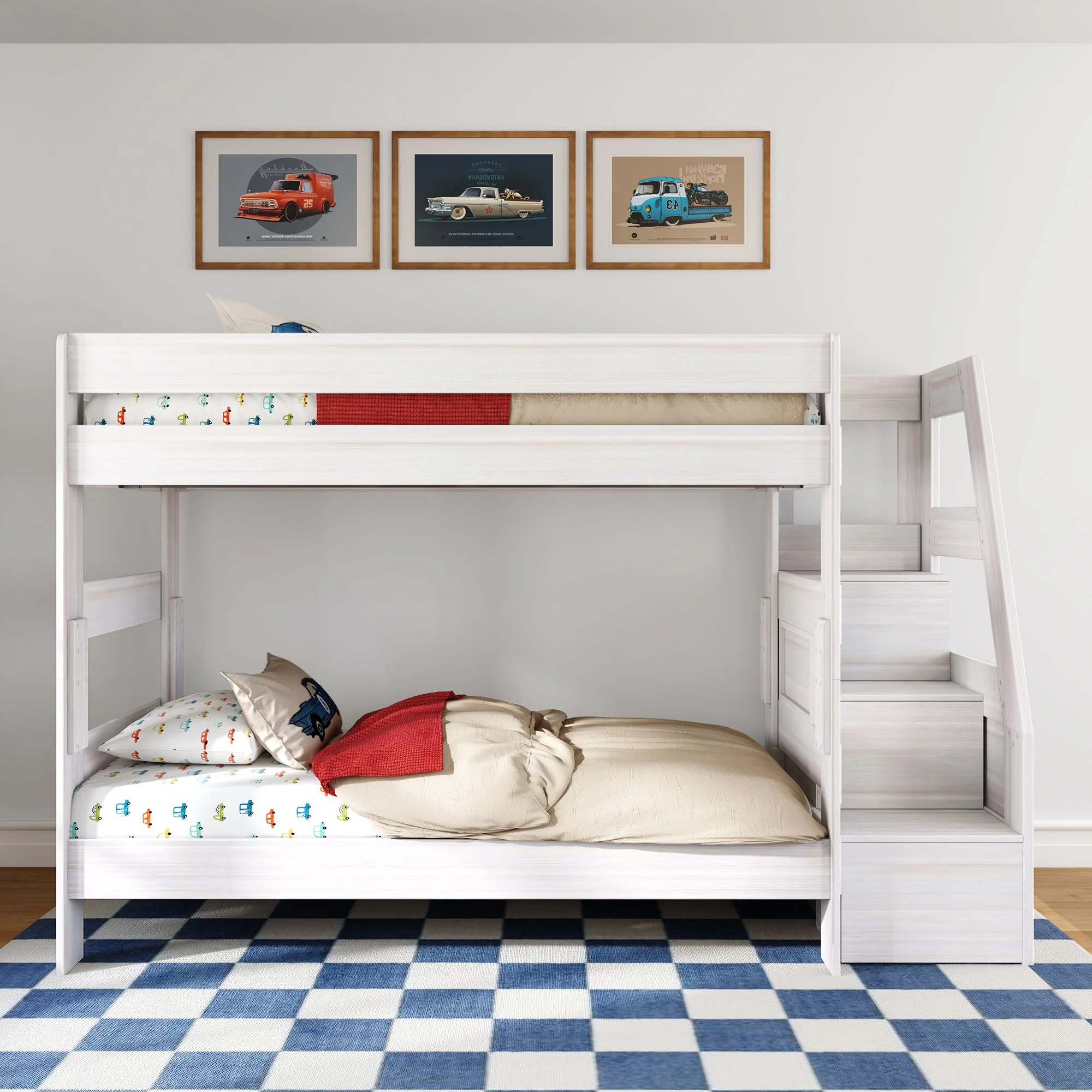 Modern Farmhouse Twin Over Twin Bunk Bed With Stairs - Image 4