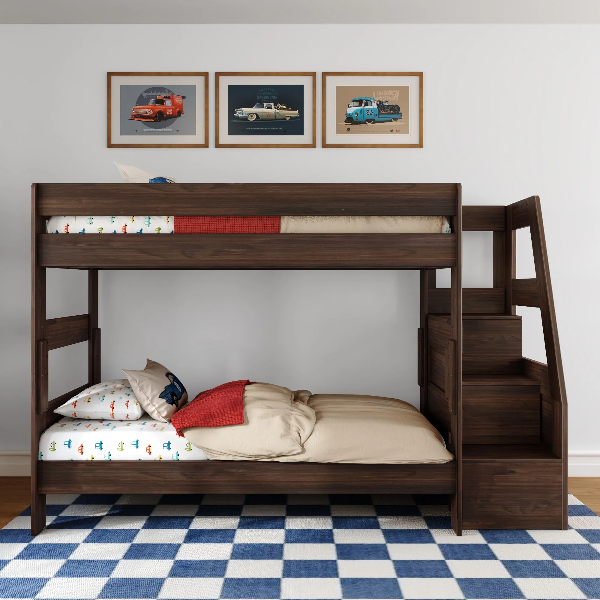 Modern Farmhouse Twin Over Twin Bunk Bed With Stairs - Image 6