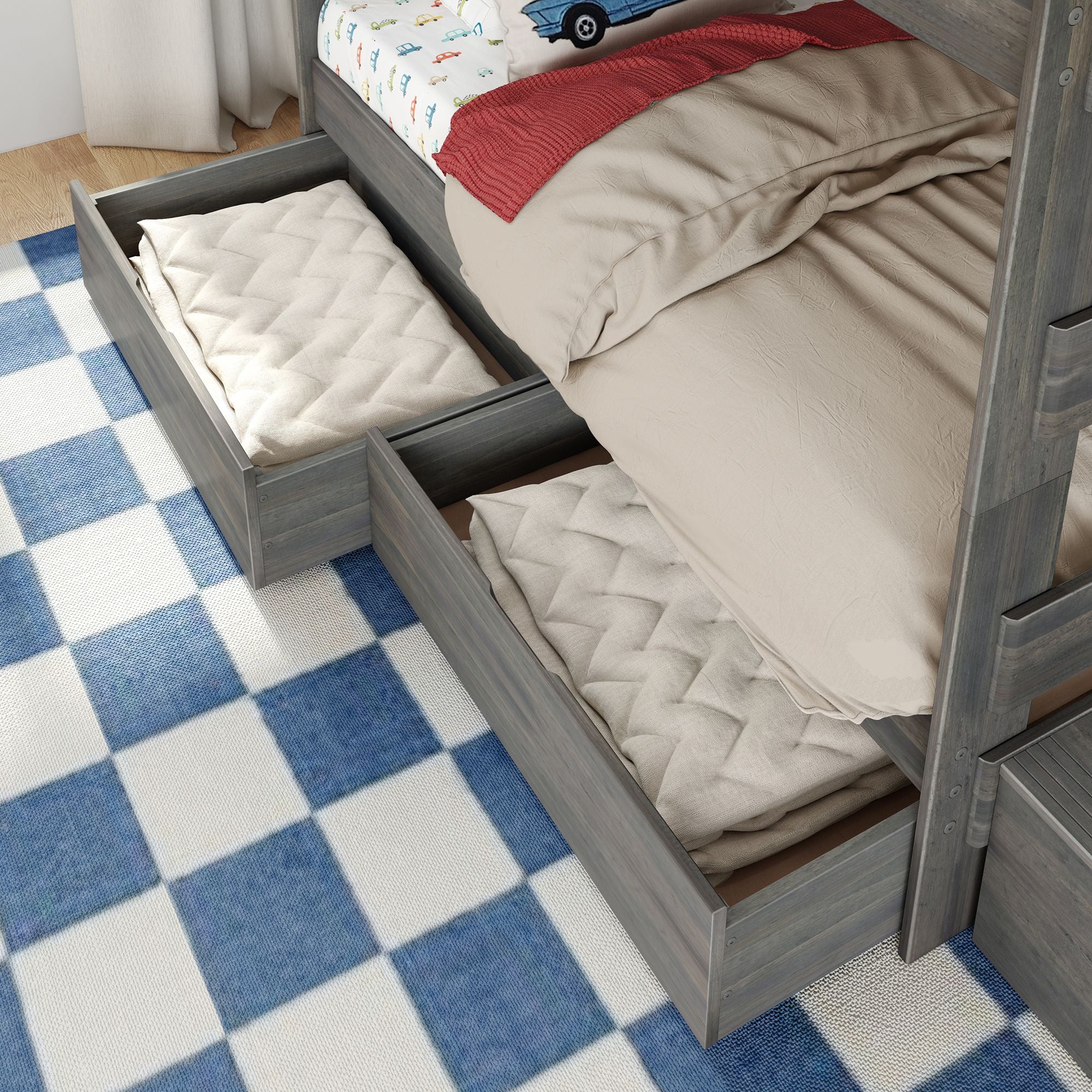 Modern Farmhouse Twin Over Twin Bunk Bed With Stairs & Storage Drawers - Image 10