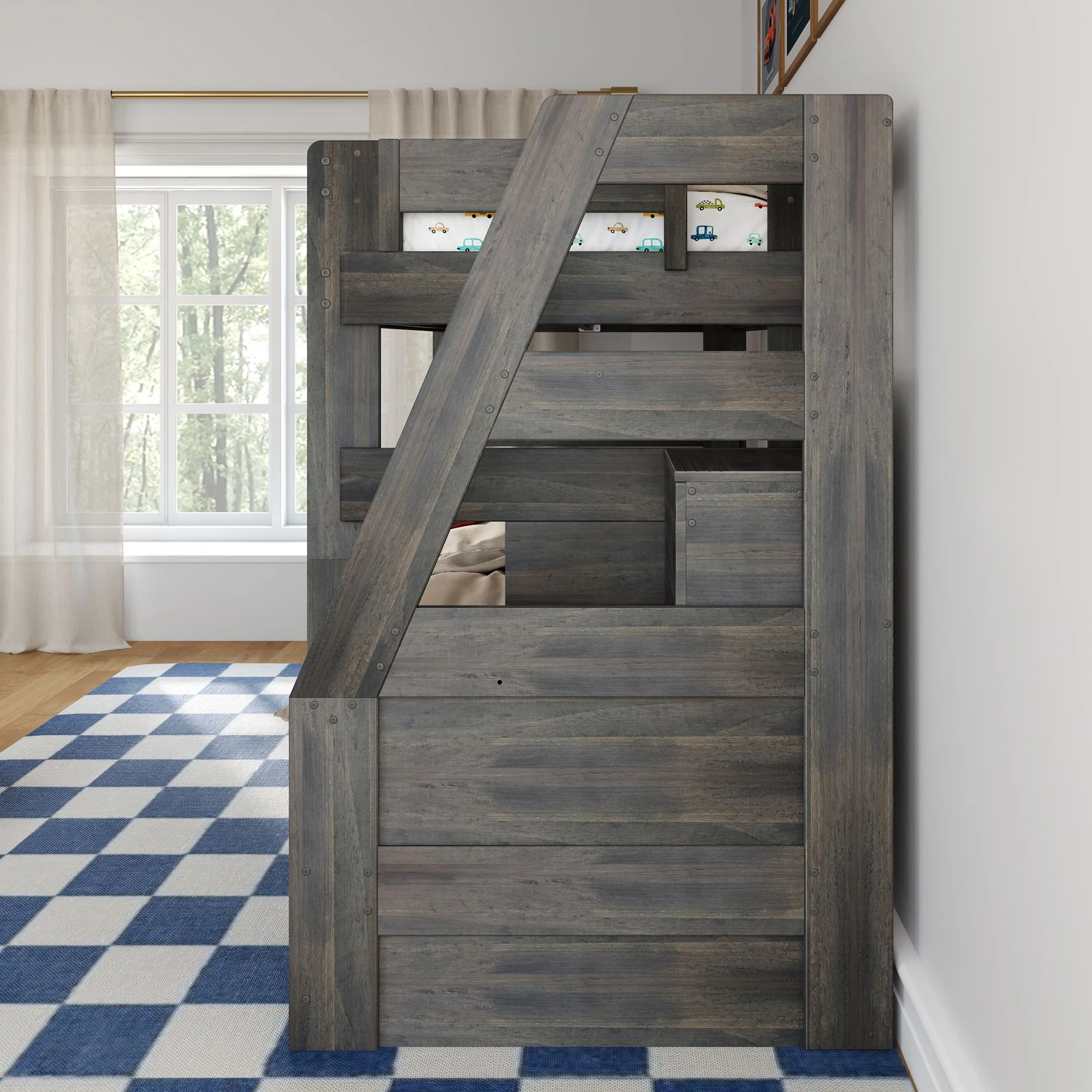 Modern Farmhouse Twin Over Twin Bunk Bed With Stairs & Storage Drawers - Image 14