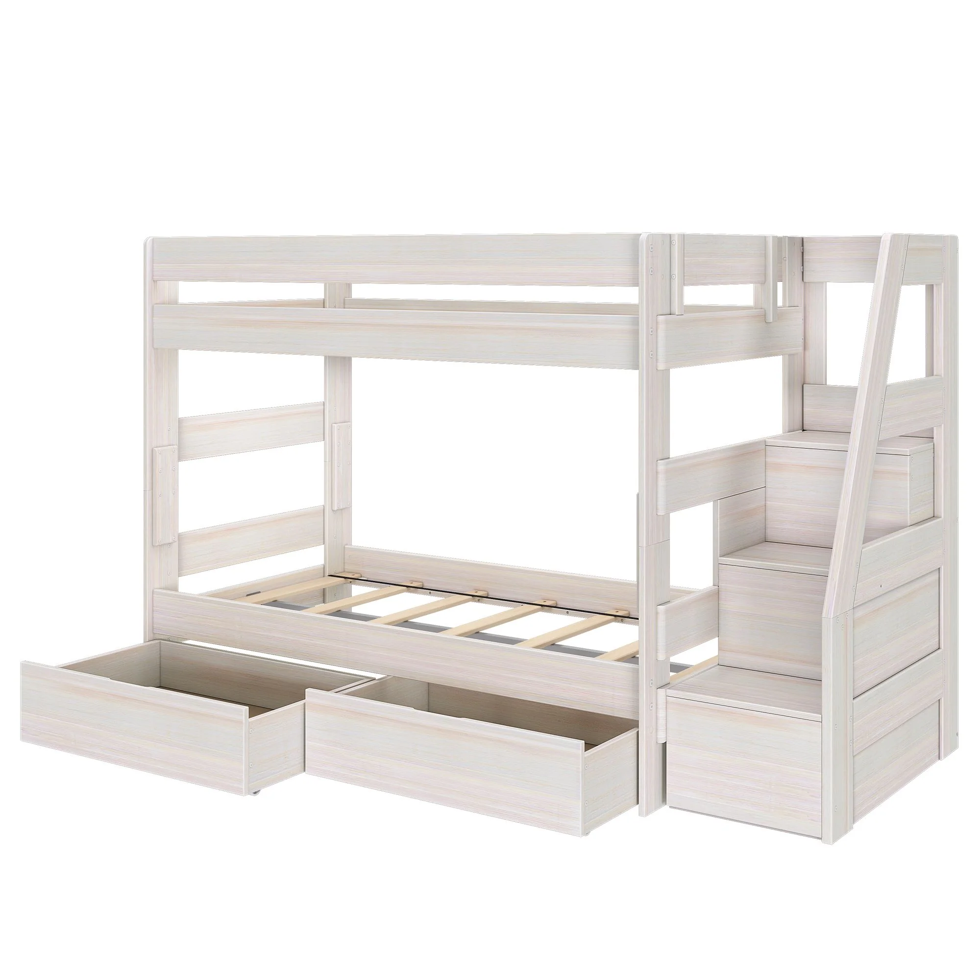 Modern Farmhouse Twin Over Twin Bunk Bed With Stairs & Storage Drawers - Image 15