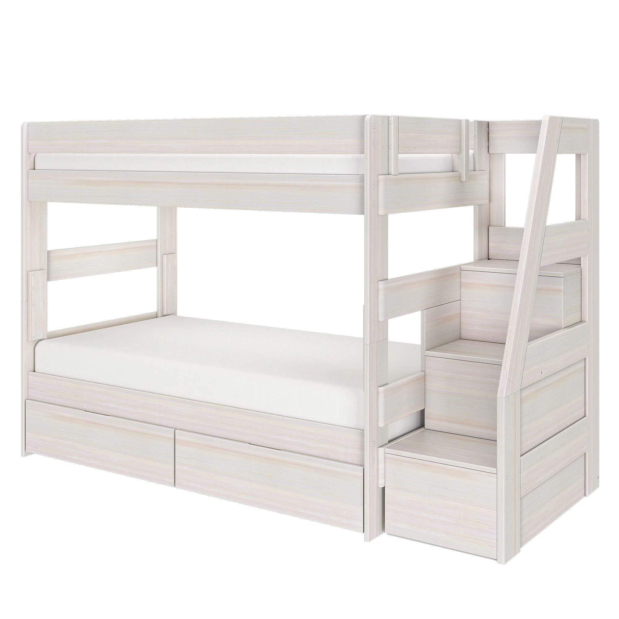 Modern Farmhouse Twin Over Twin Bunk Bed With Stairs & Storage Drawers - Image 5