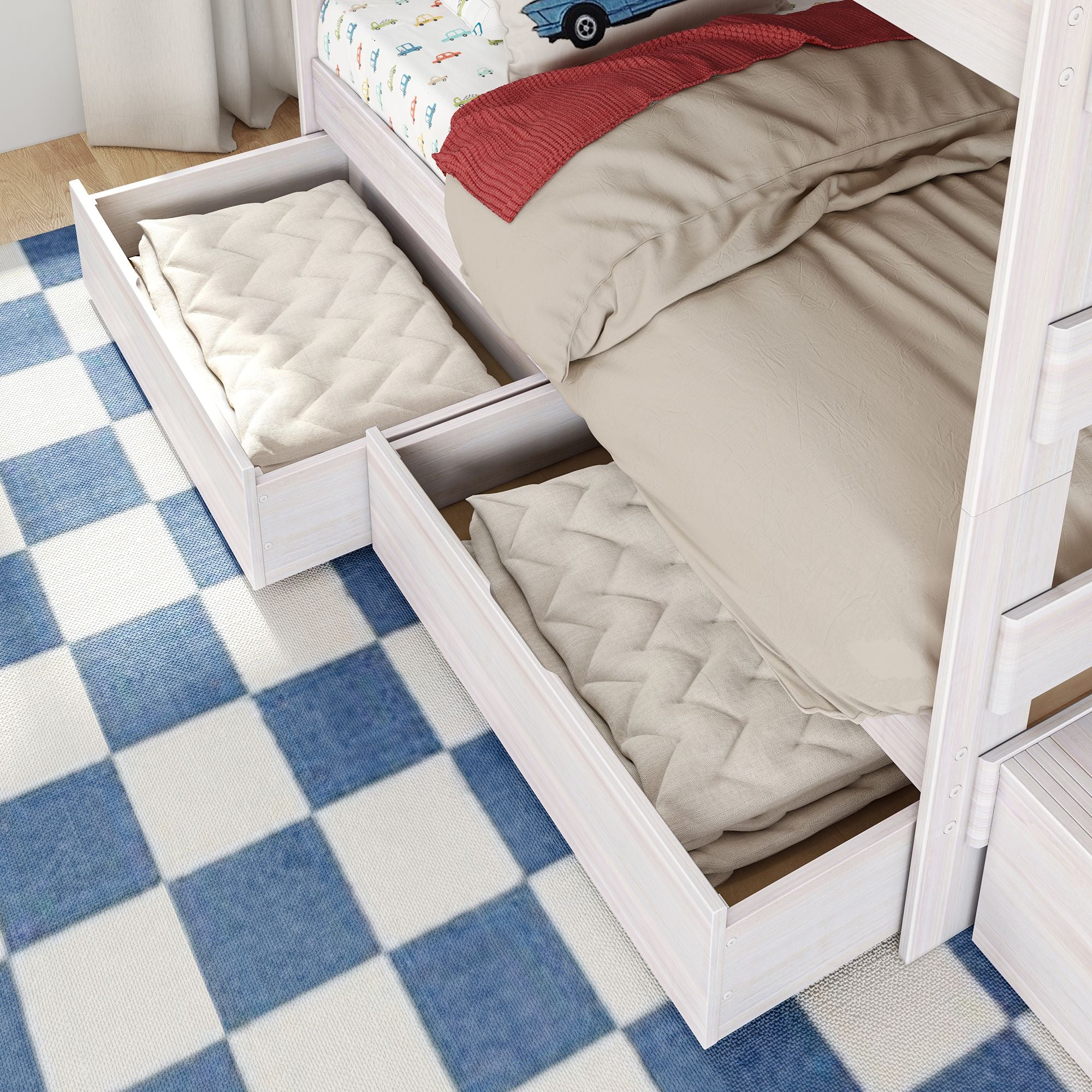 Modern Farmhouse Twin Over Twin Bunk Bed With Stairs & Storage Drawers - Image 9