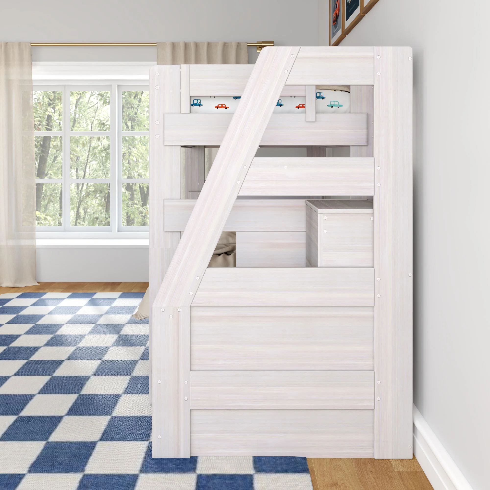 Modern Farmhouse Twin Over Twin Bunk Bed With Stairs & Trundle - Image 13
