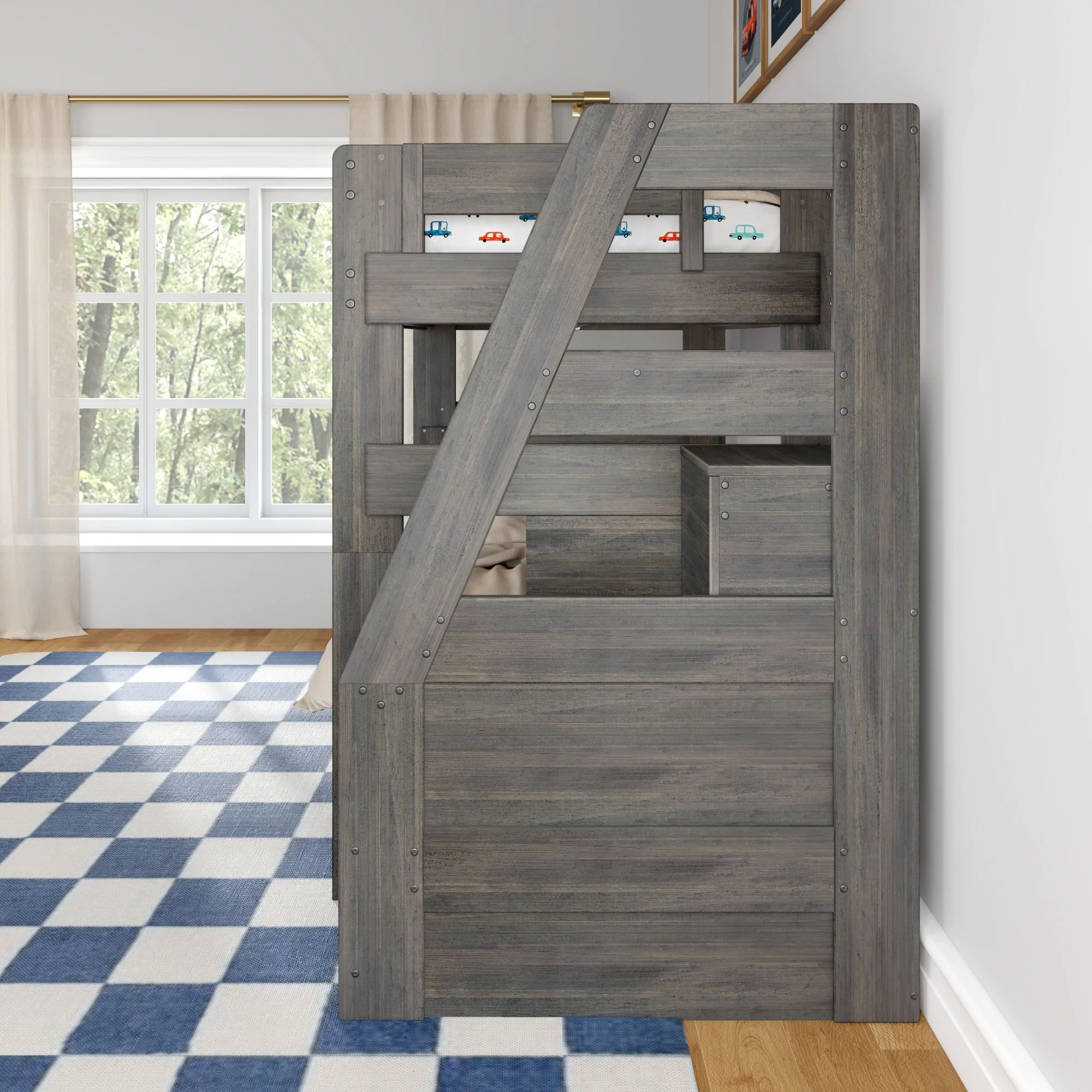 Modern Farmhouse Twin Over Twin Bunk Bed With Stairs & Trundle - Image 14
