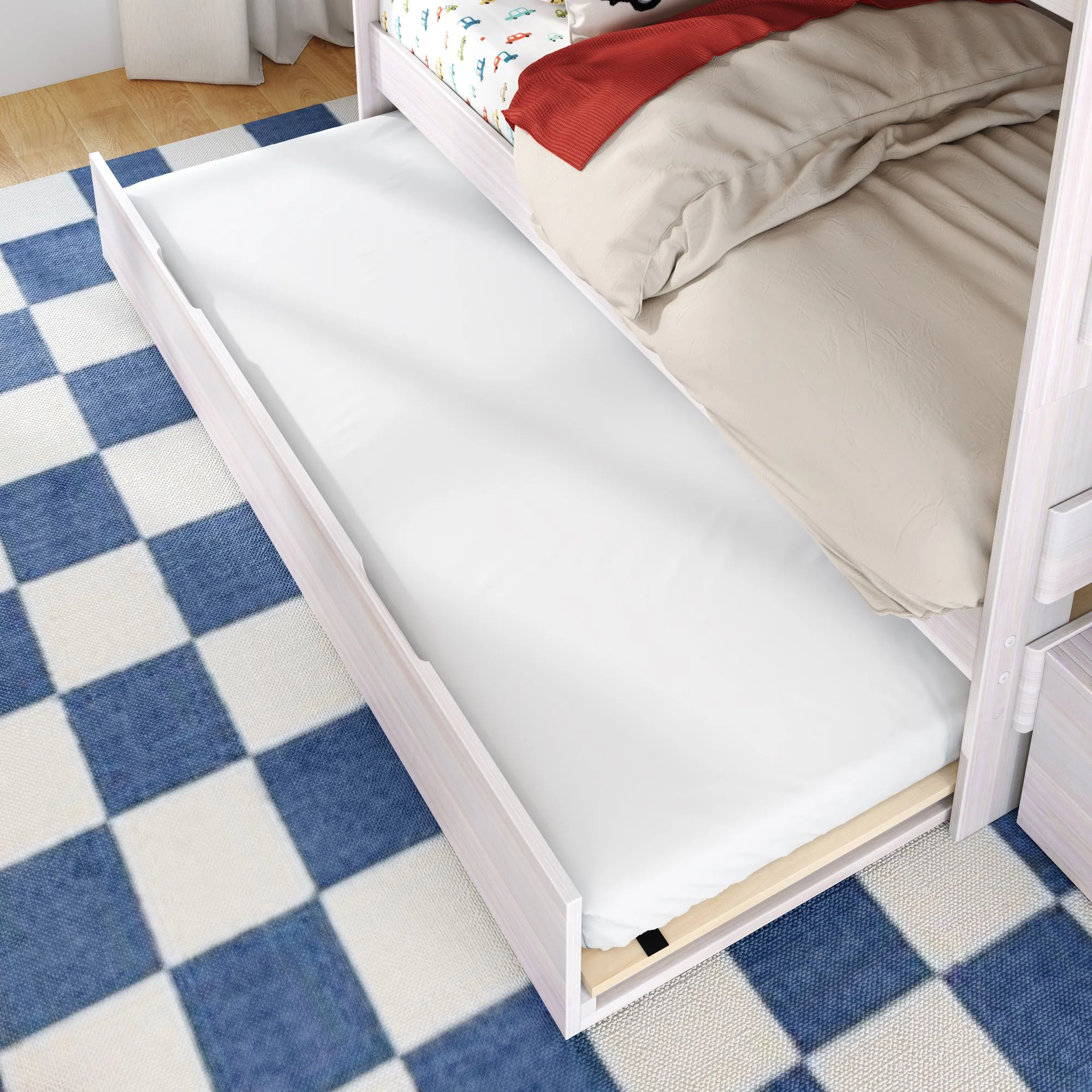 Modern Farmhouse Twin Over Twin Bunk Bed With Stairs & Trundle - Image 9